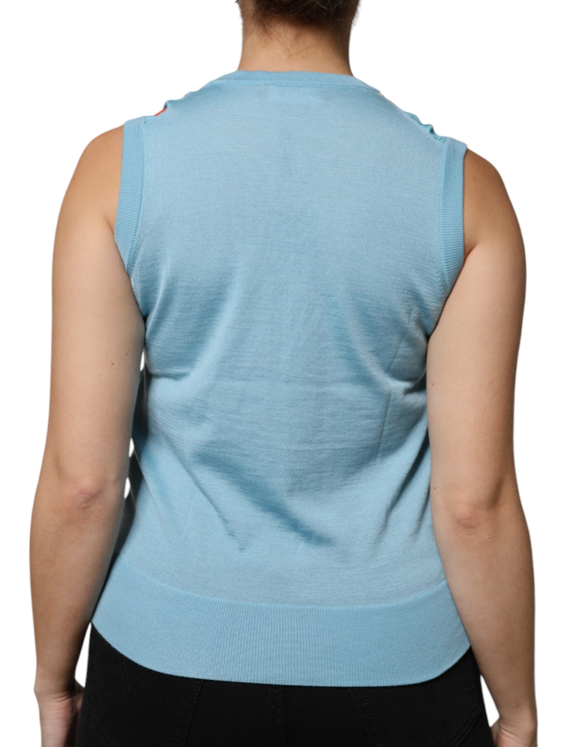 Dolce & Gabbana Blue Drawing Cashmere Sleeveless Tank Top LUNESCAPE