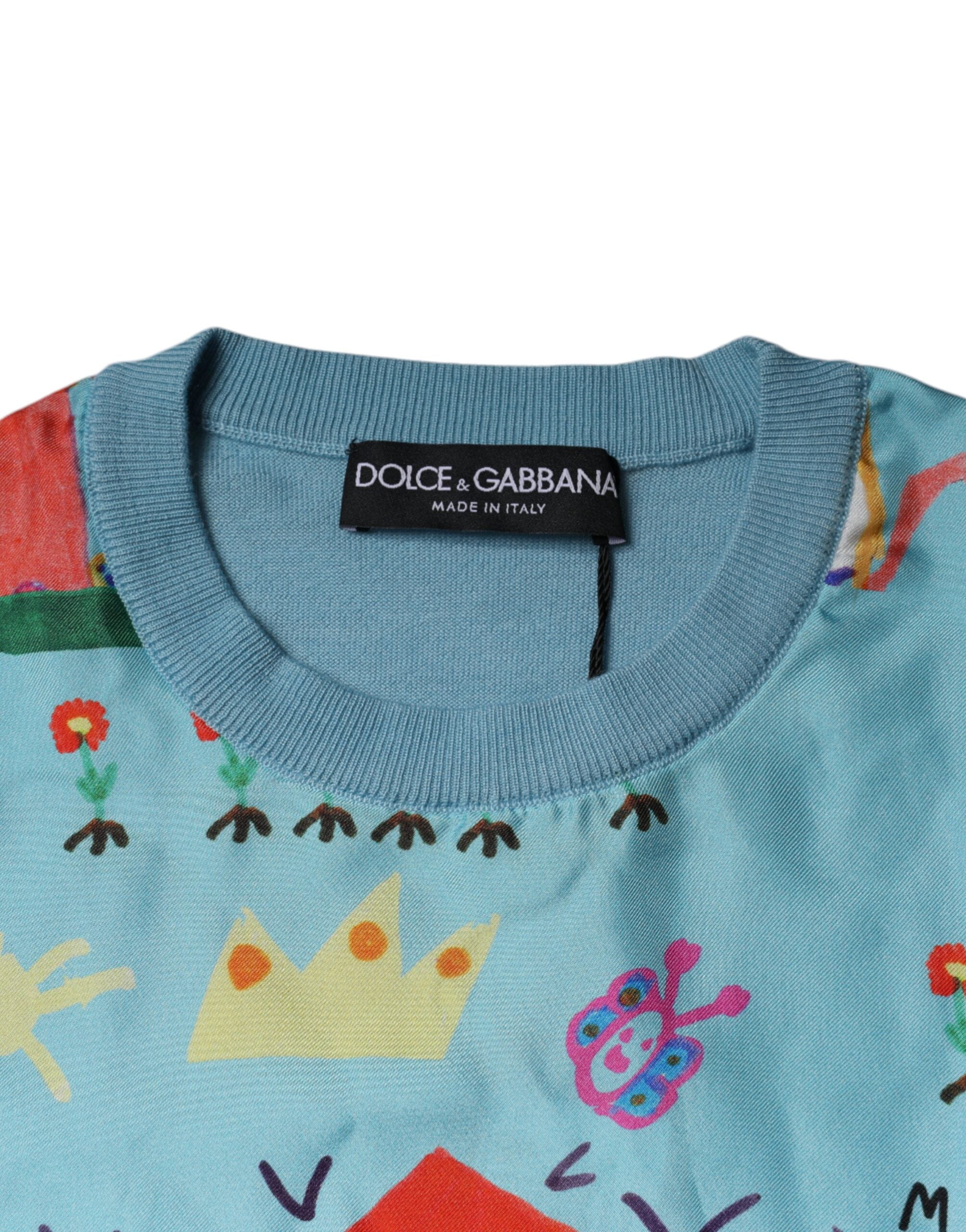 Dolce & Gabbana Blue Drawing Cashmere Sleeveless Tank Top LUNESCAPE
