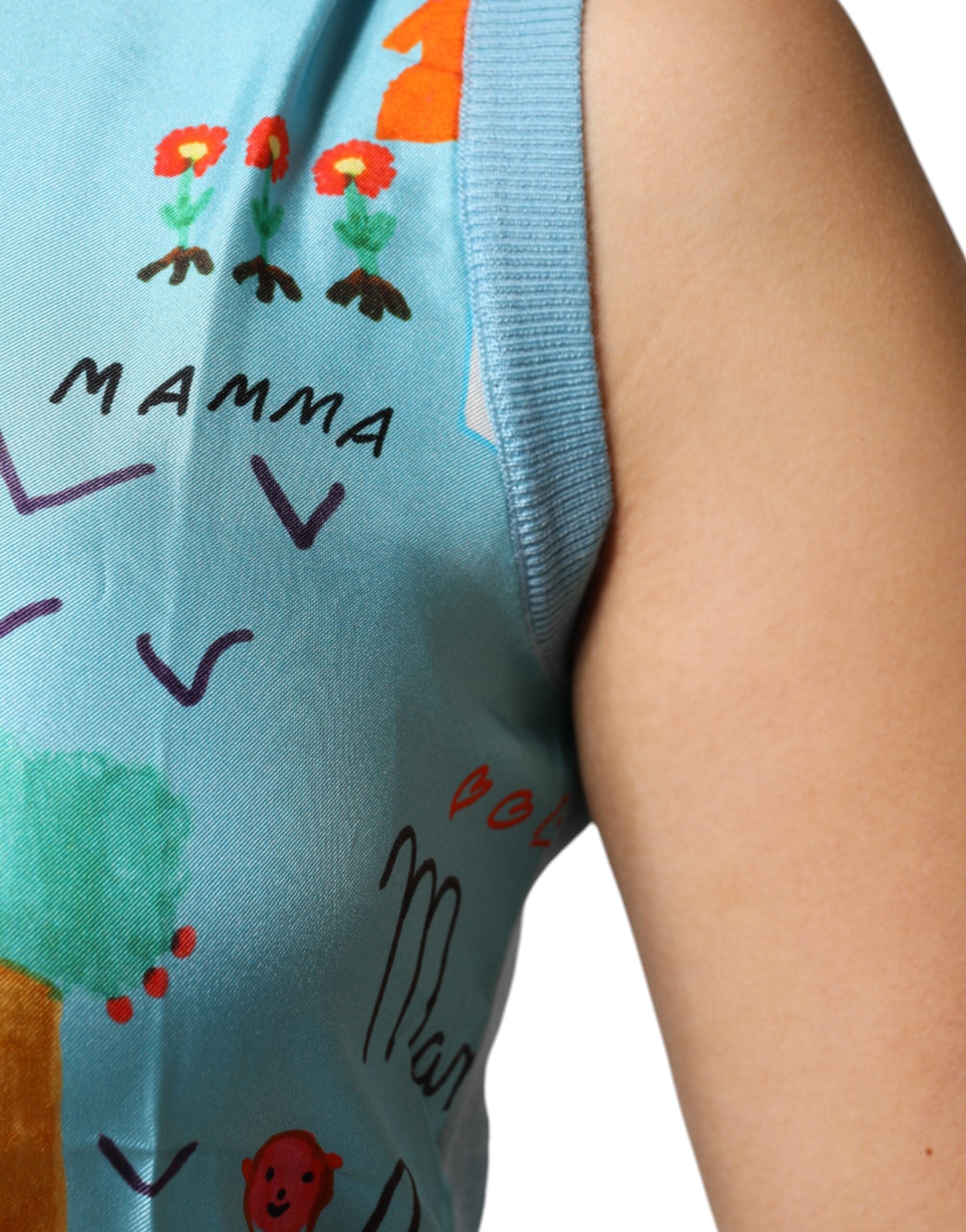 Dolce & Gabbana Blue Drawing Cashmere Sleeveless Tank Top LUNESCAPE