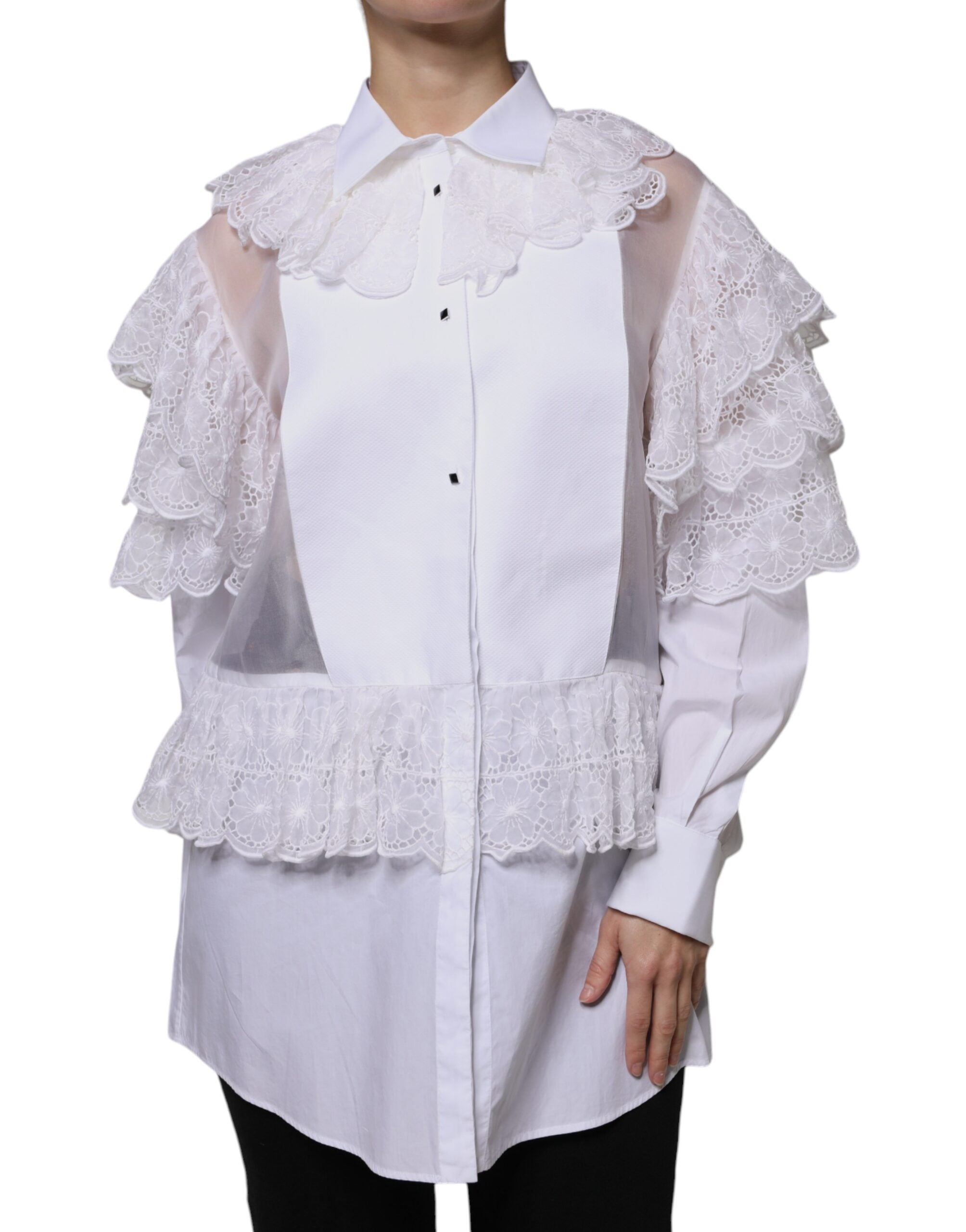 Dolce & Gabbana White Cotton Poplin Shirt Dress Blouse Top LUNESCAPE