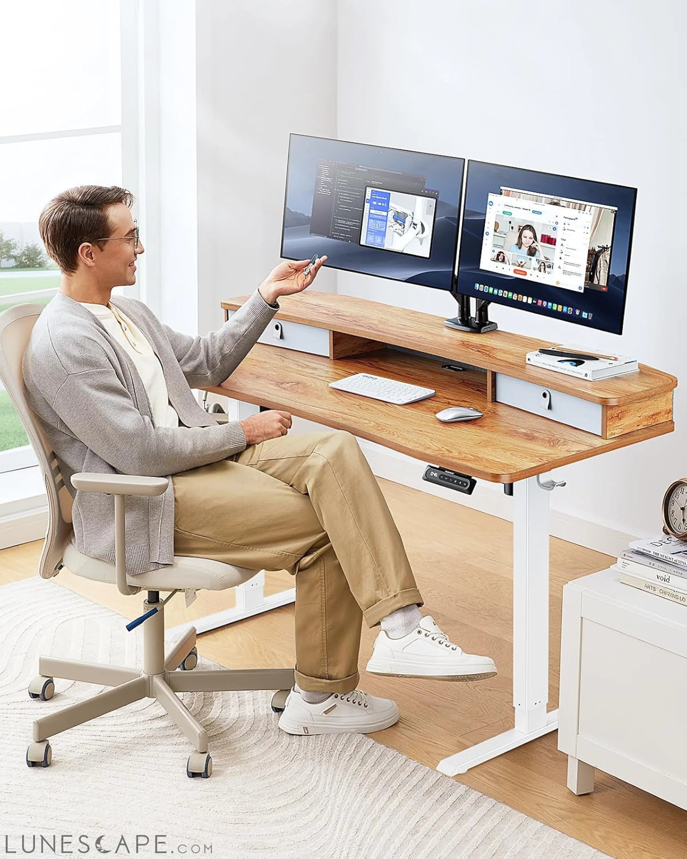 48″ X 24″ Electric Standing Desk with 2 Drawers, C-Clamp Mount LUNESCAPE