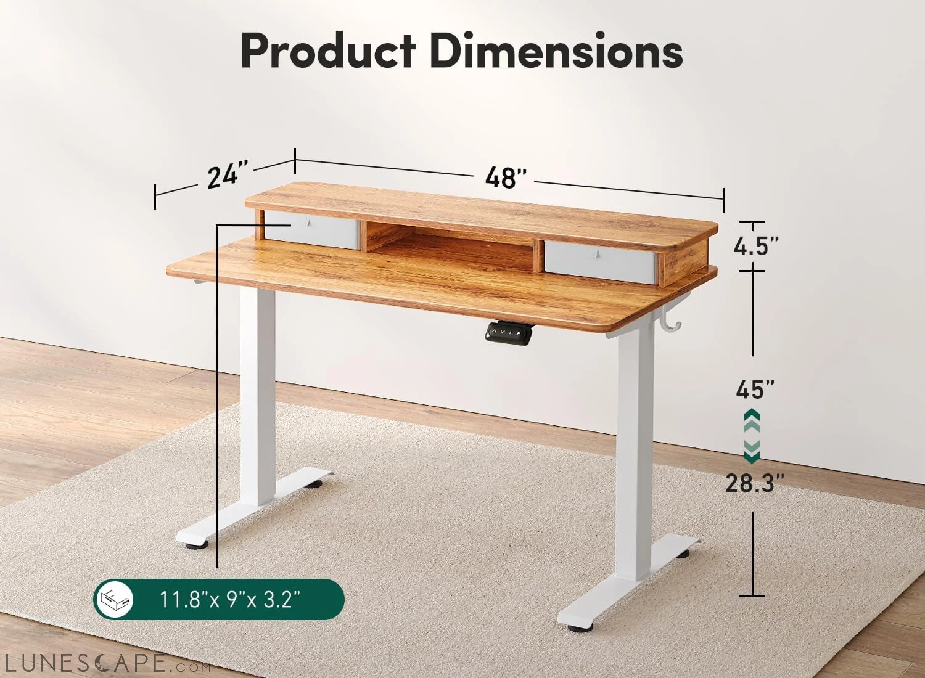 48 X 24 Inch Height Adjustable Electric Standing Desk with Double LUNESCAPE