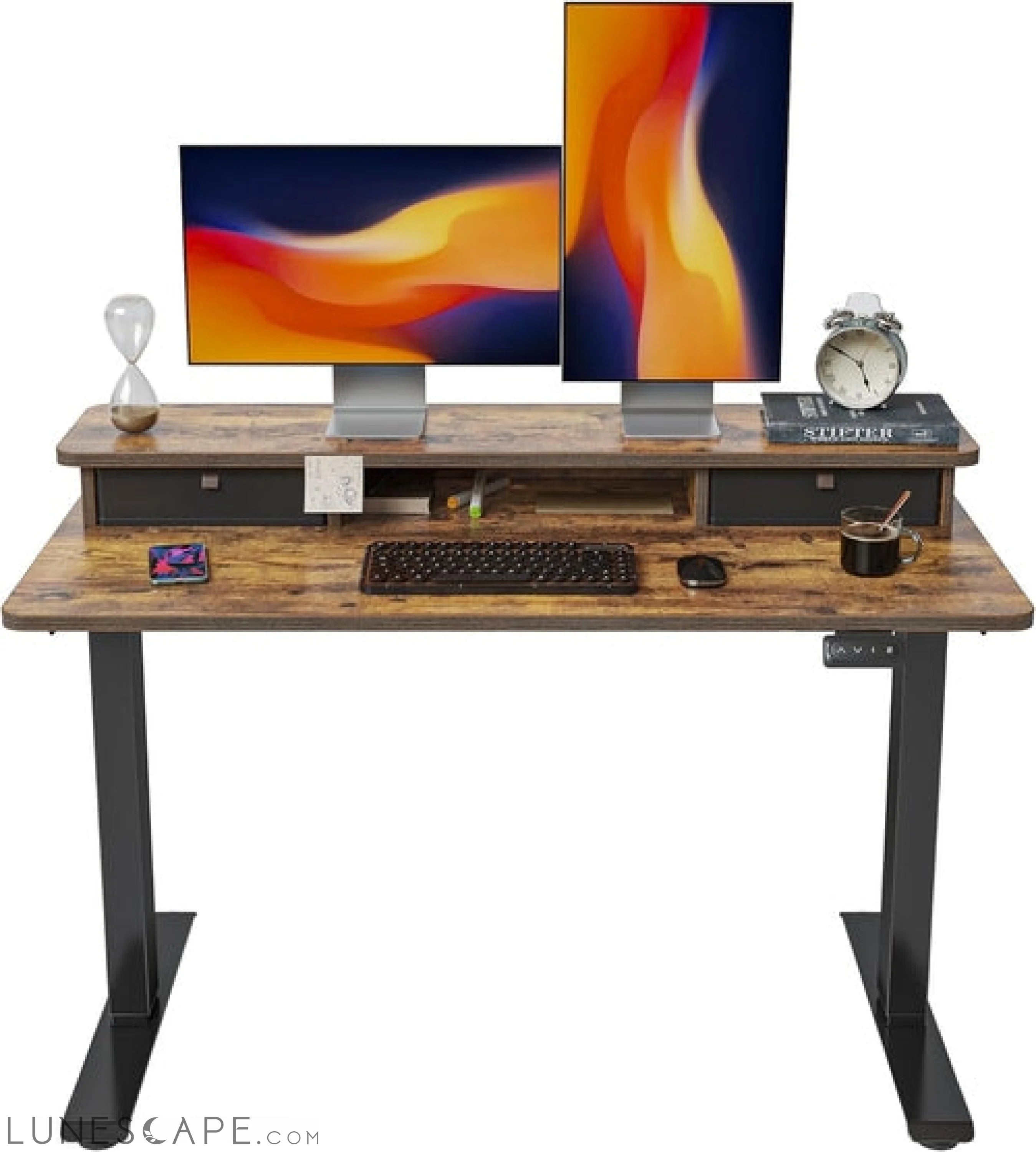 48 X 24 Inch Height Adjustable Electric Standing Desk with Double LUNESCAPE