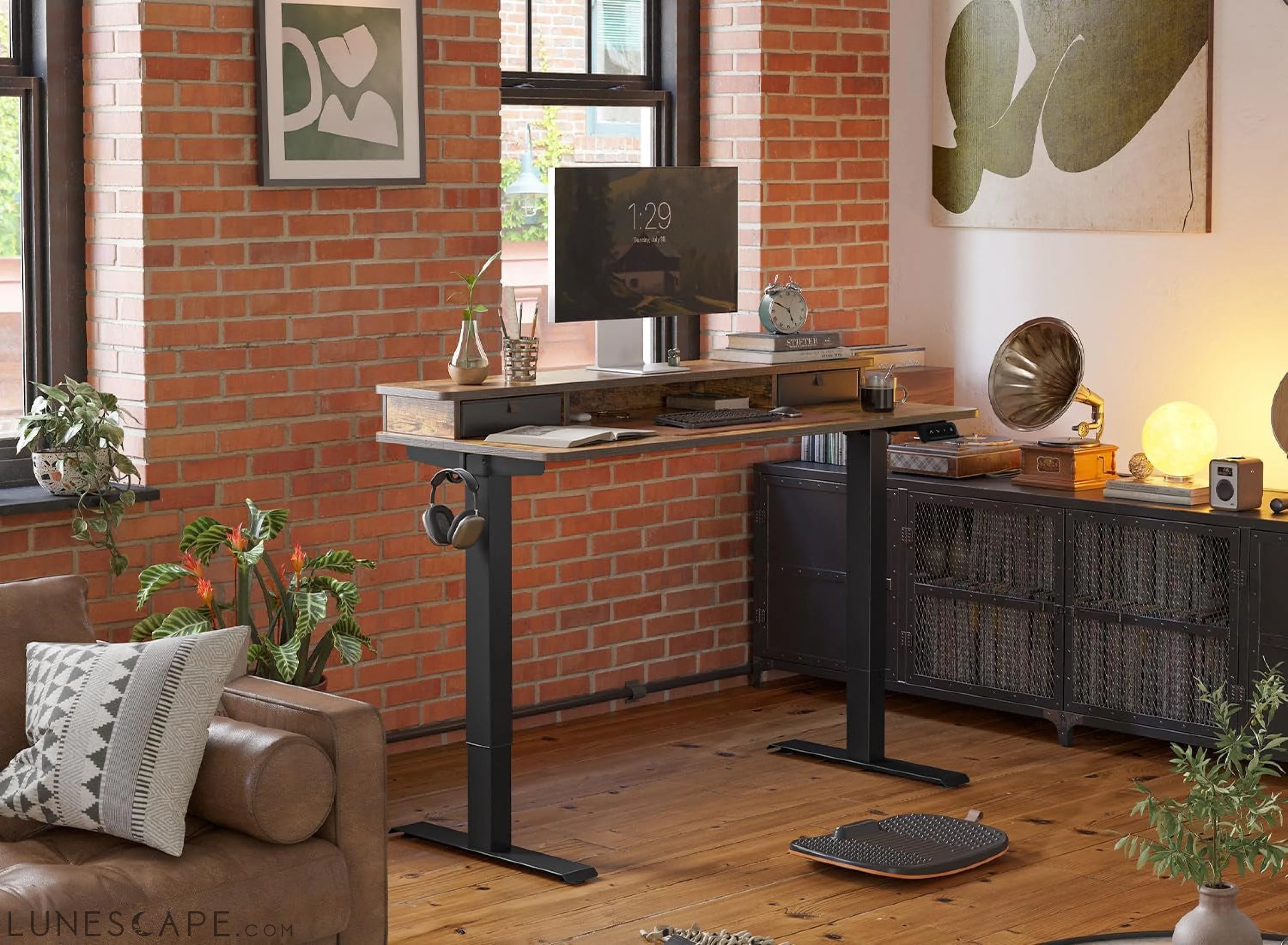 48 X 24 Inch Height Adjustable Electric Standing Desk with Double LUNESCAPE