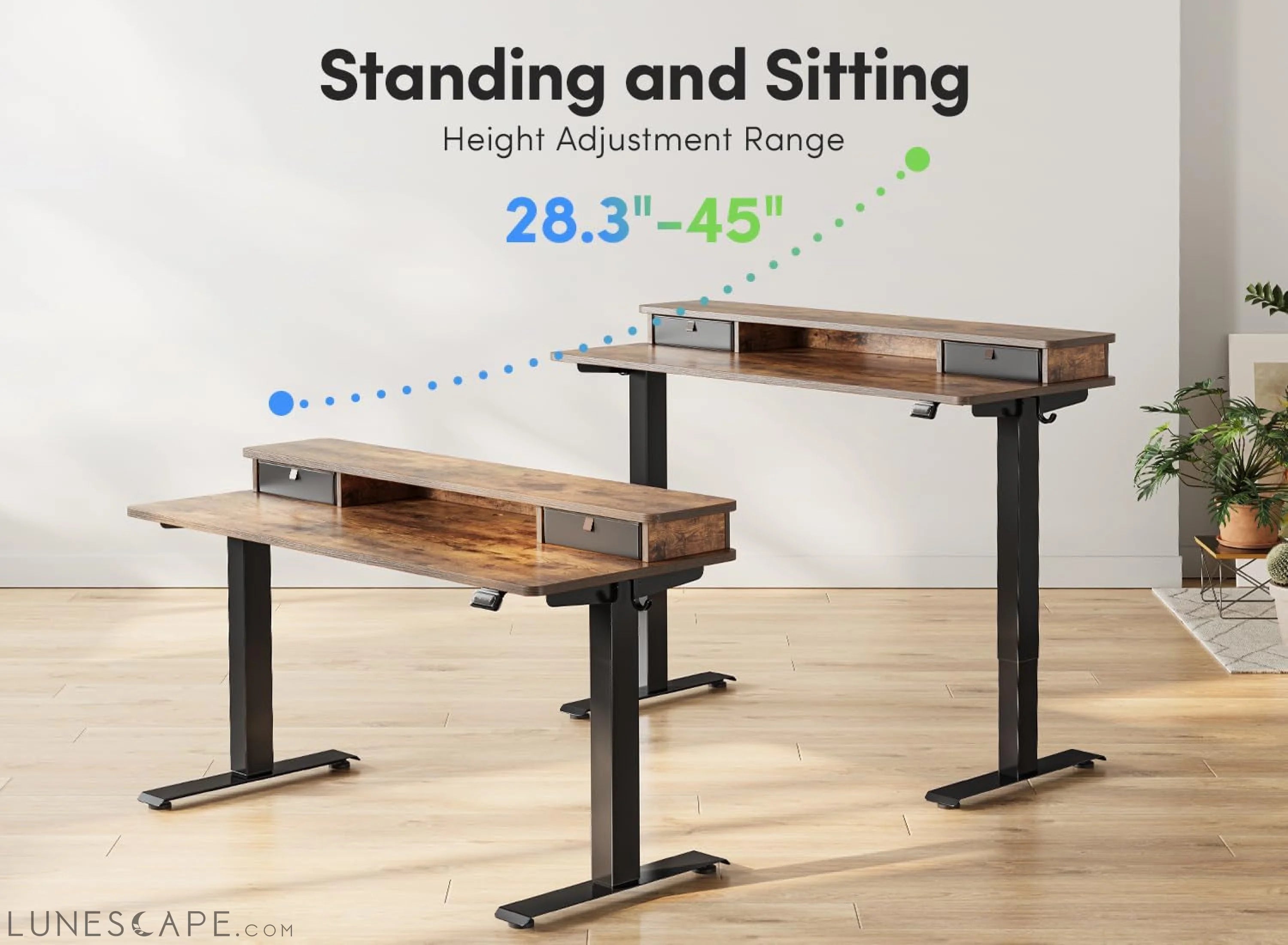 48 X 24 Inch Height Adjustable Electric Standing Desk with Double LUNESCAPE