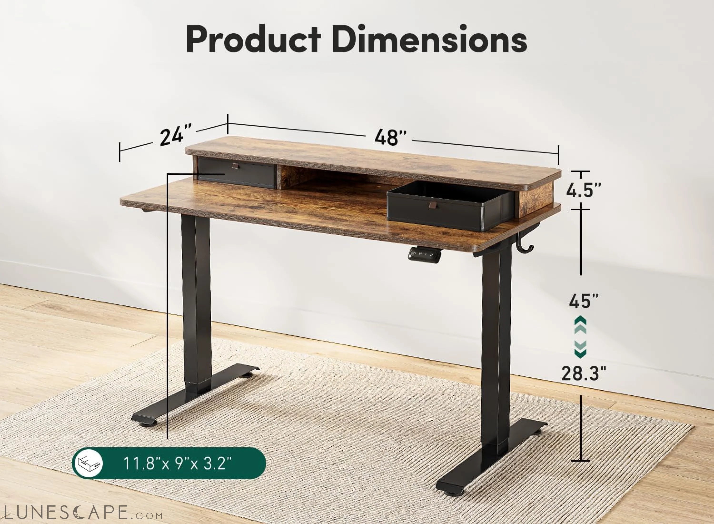 48 X 24 Inch Height Adjustable Electric Standing Desk with Double LUNESCAPE