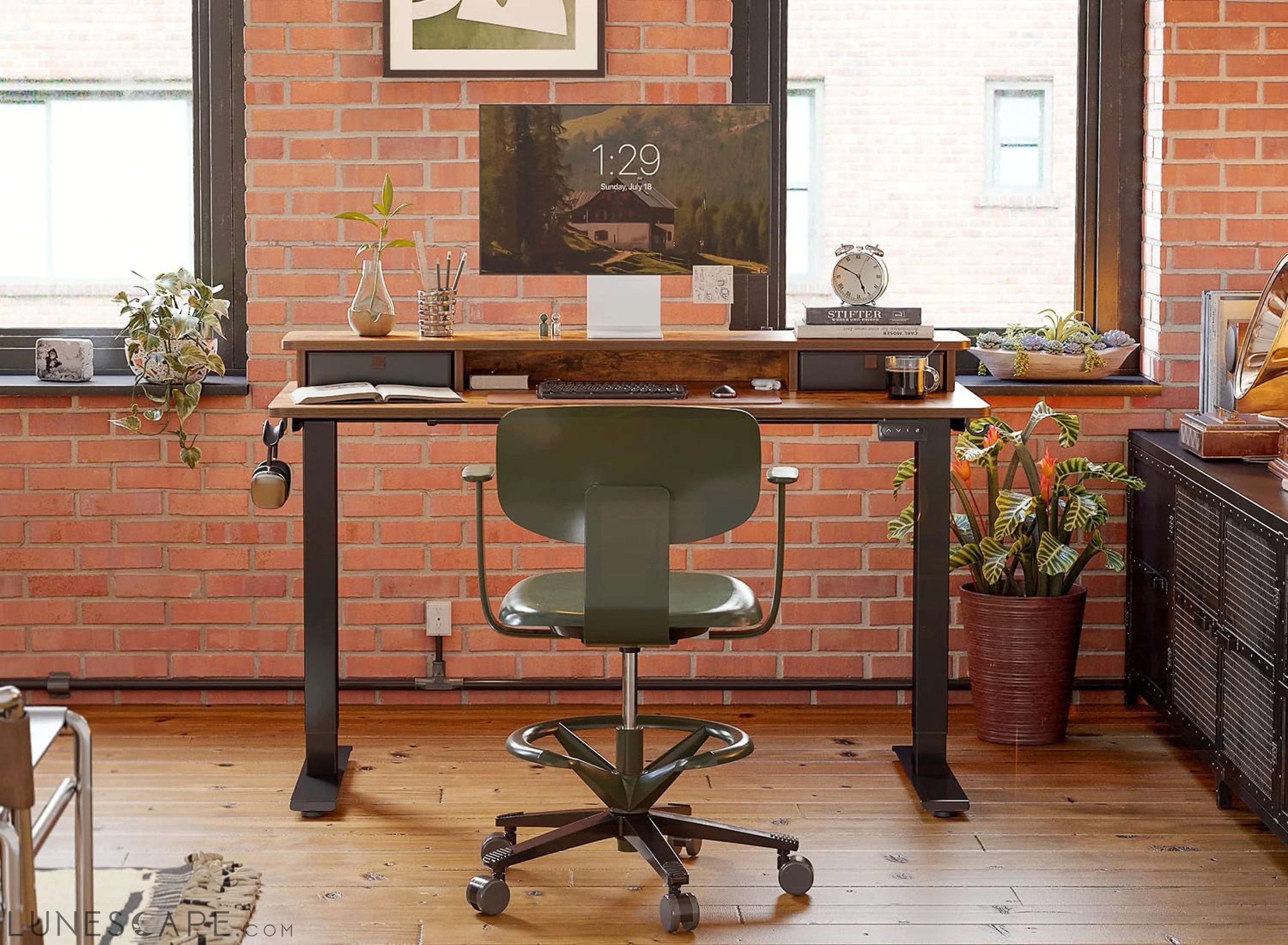 48 X 24 Inch Height Adjustable Electric Standing Desk with Double LUNESCAPE