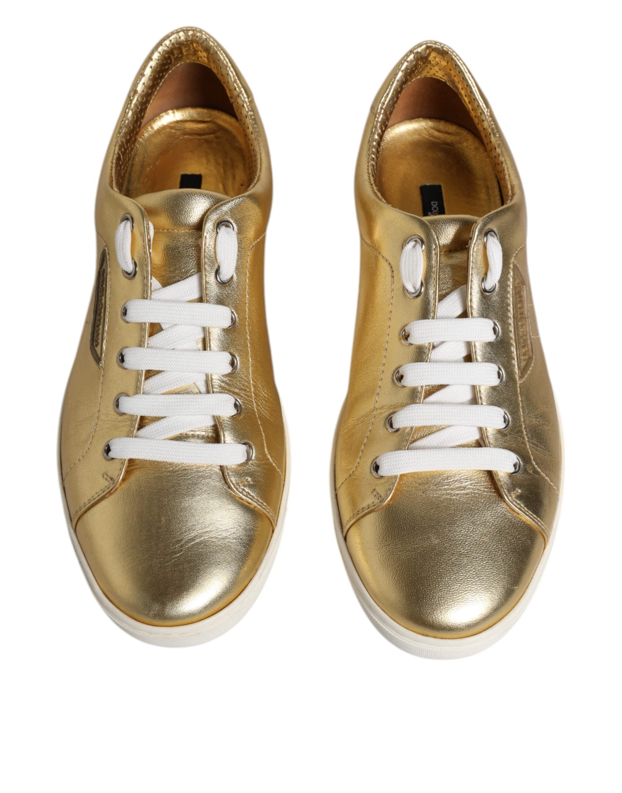 Dolce & Gabbana Gold Leather Logo London Men Sneakers Shoes LUNESCAPE