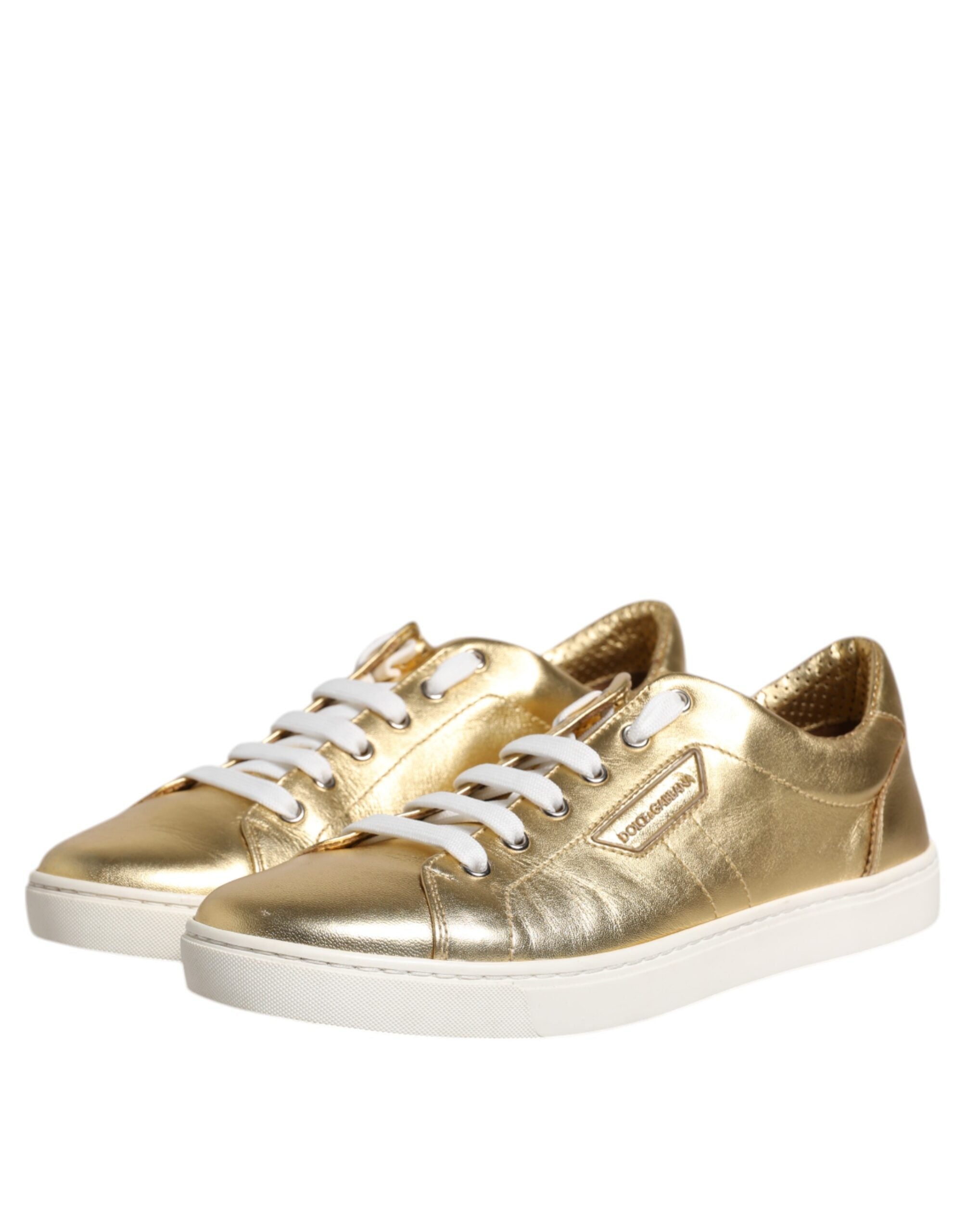 Dolce & Gabbana Gold Leather Logo London Men Sneakers Shoes LUNESCAPE