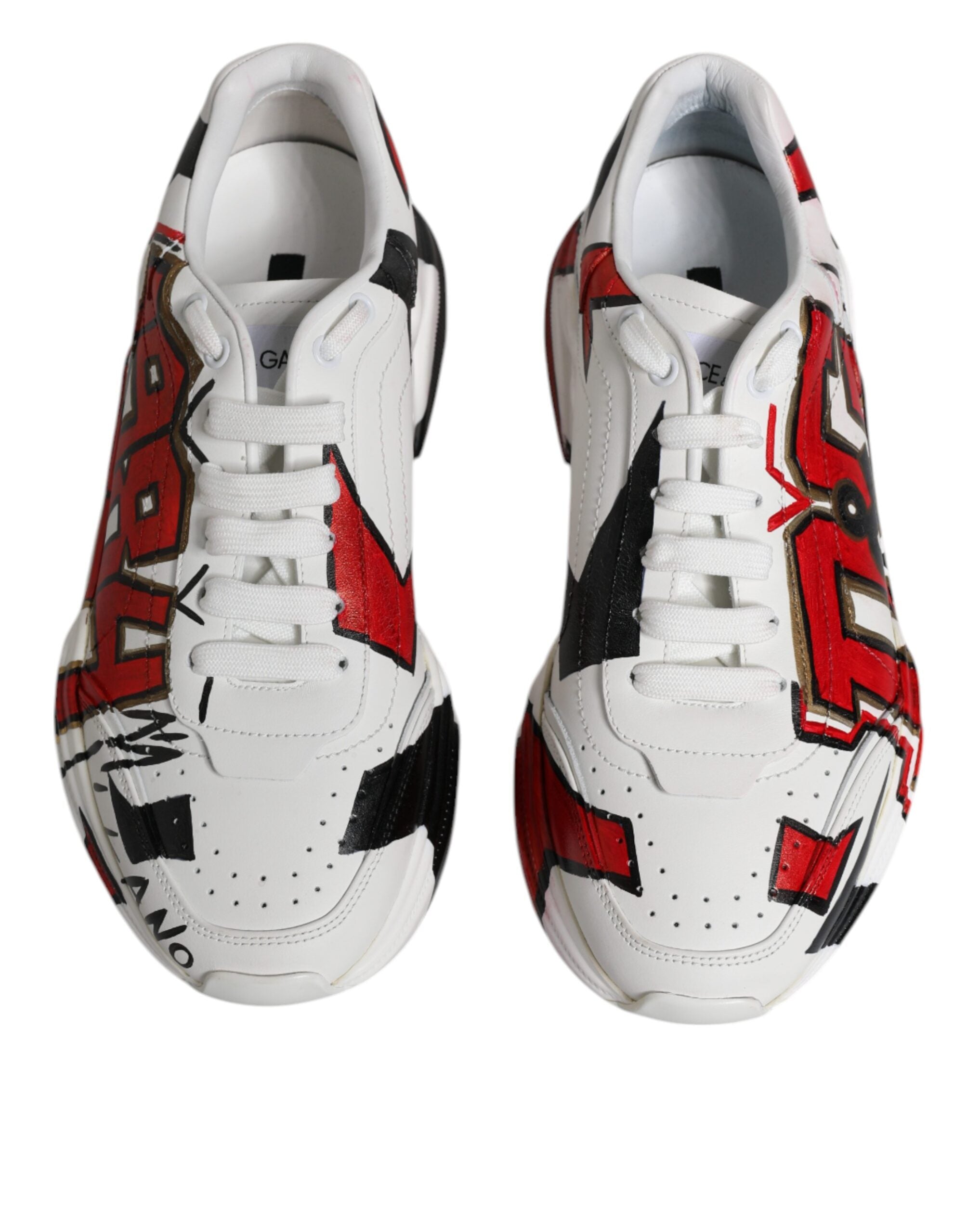 Dolce & Gabbana White Daymaster Hand Painted Sneakers Shoes LUNESCAPE
