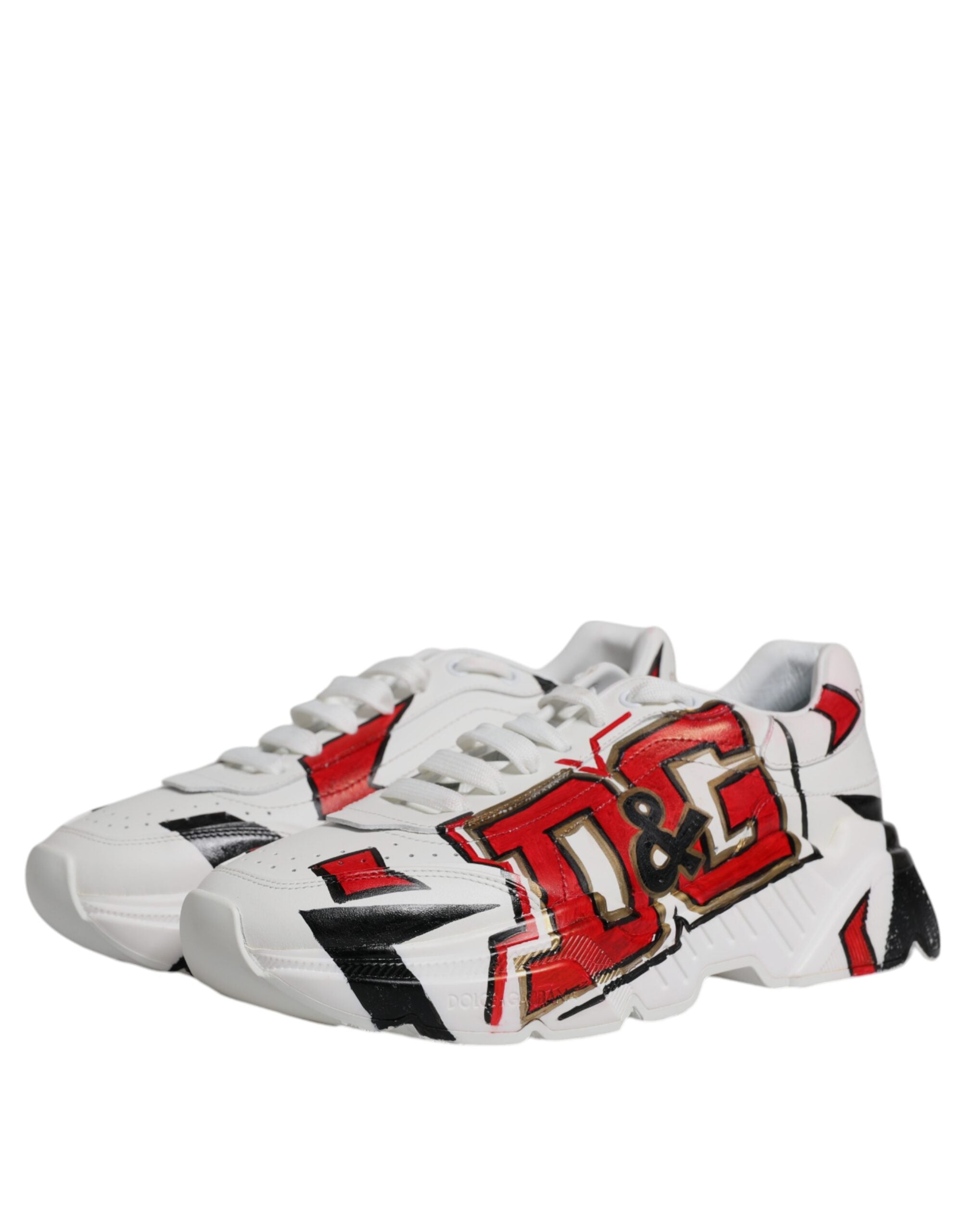 Dolce & Gabbana White Daymaster Hand Painted Sneakers Shoes LUNESCAPE