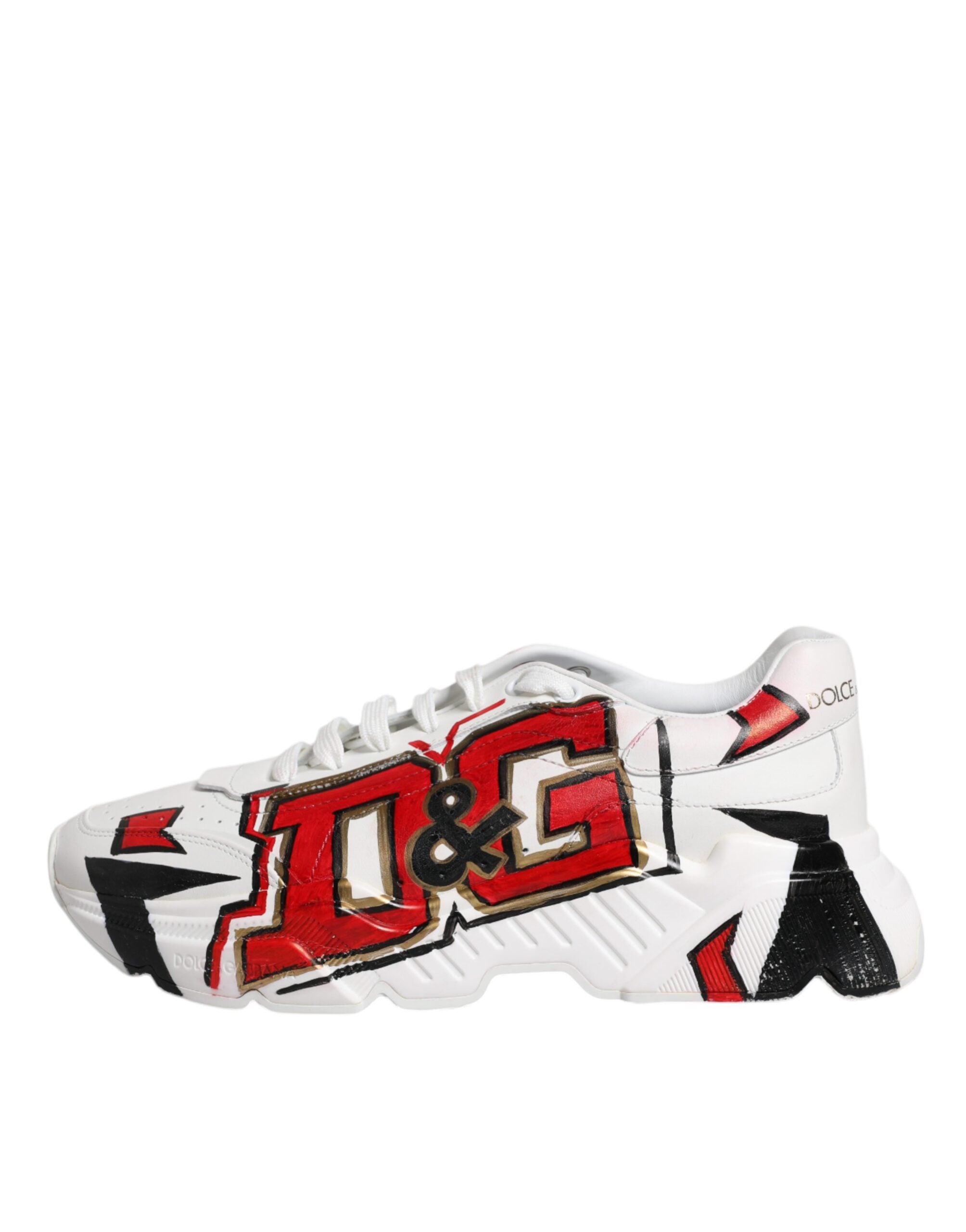 Dolce & Gabbana White Daymaster Hand Painted Sneakers Shoes LUNESCAPE