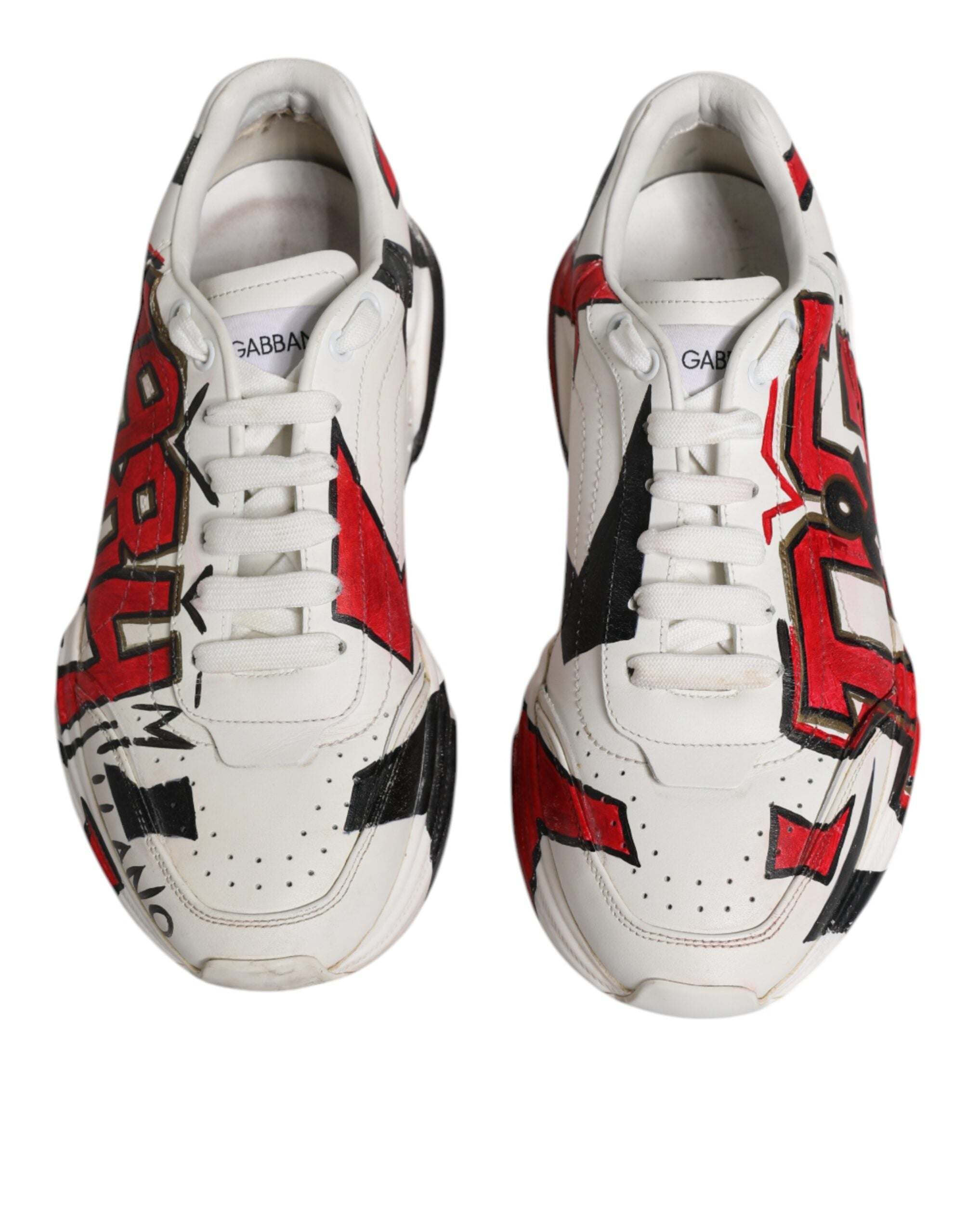 Dolce & Gabbana White Daymaster Hand Painted Sneakers Shoes LUNESCAPE