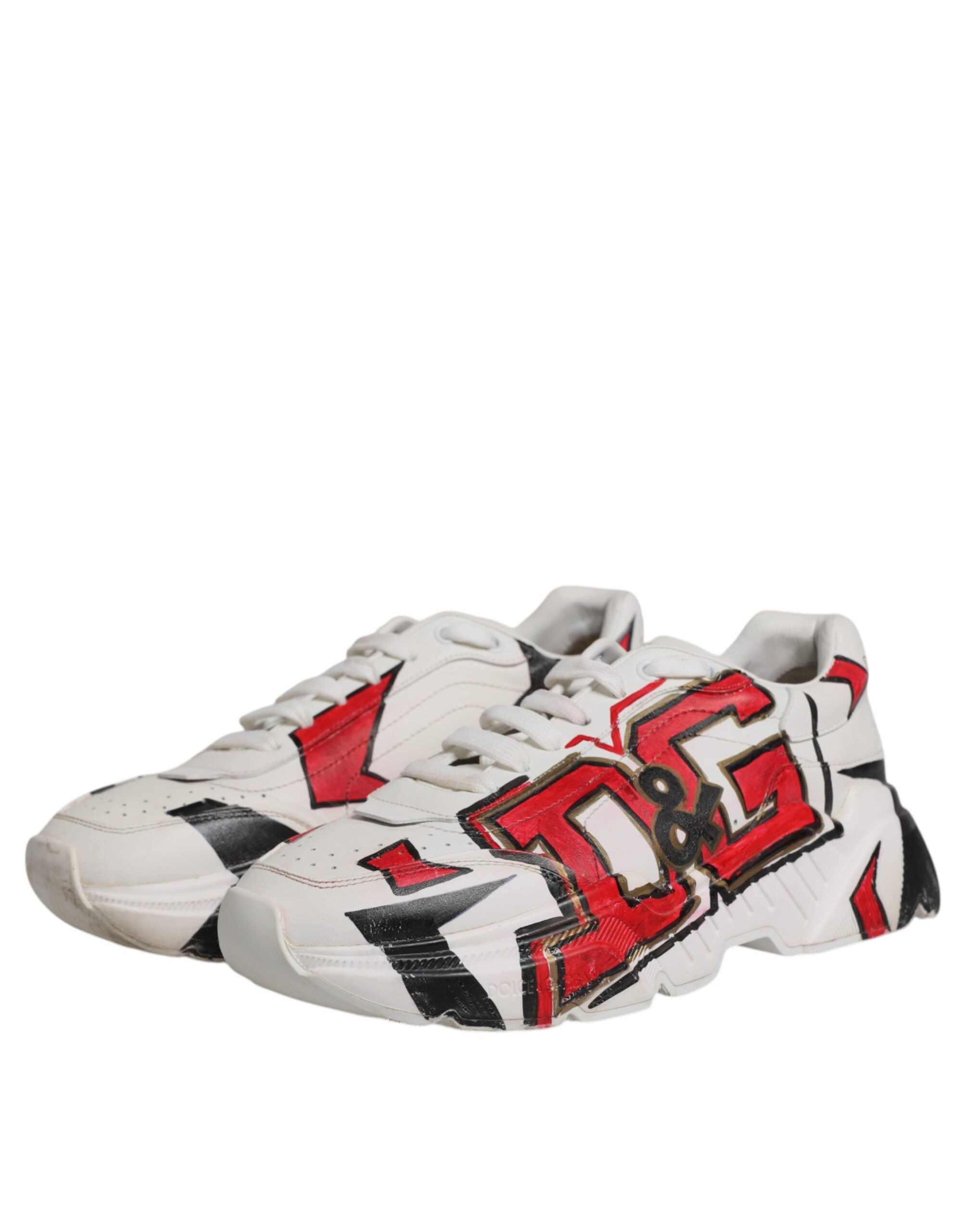 Dolce & Gabbana White Daymaster Hand Painted Sneakers Shoes LUNESCAPE