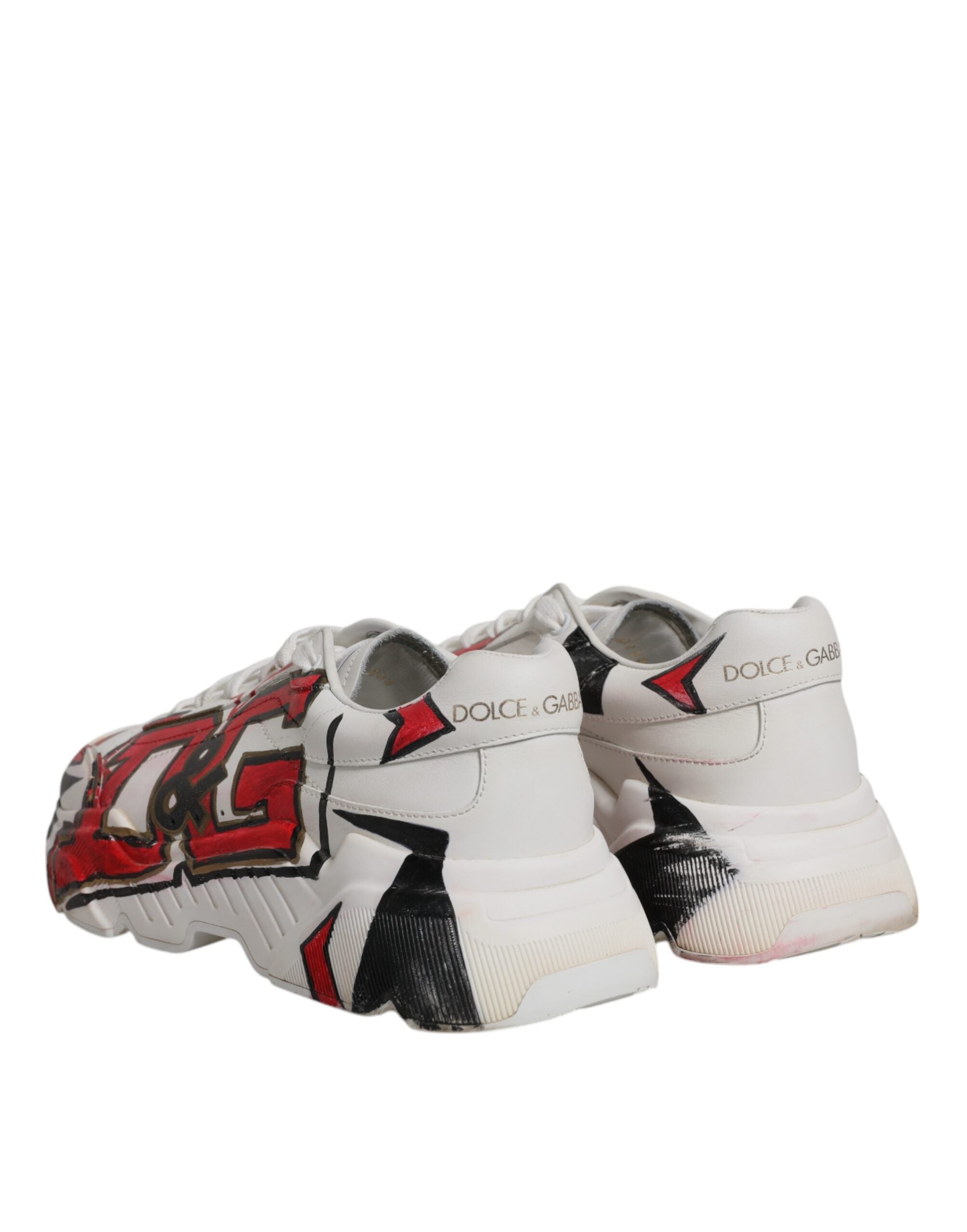 Dolce & Gabbana White Daymaster Hand Painted Sneakers Shoes LUNESCAPE
