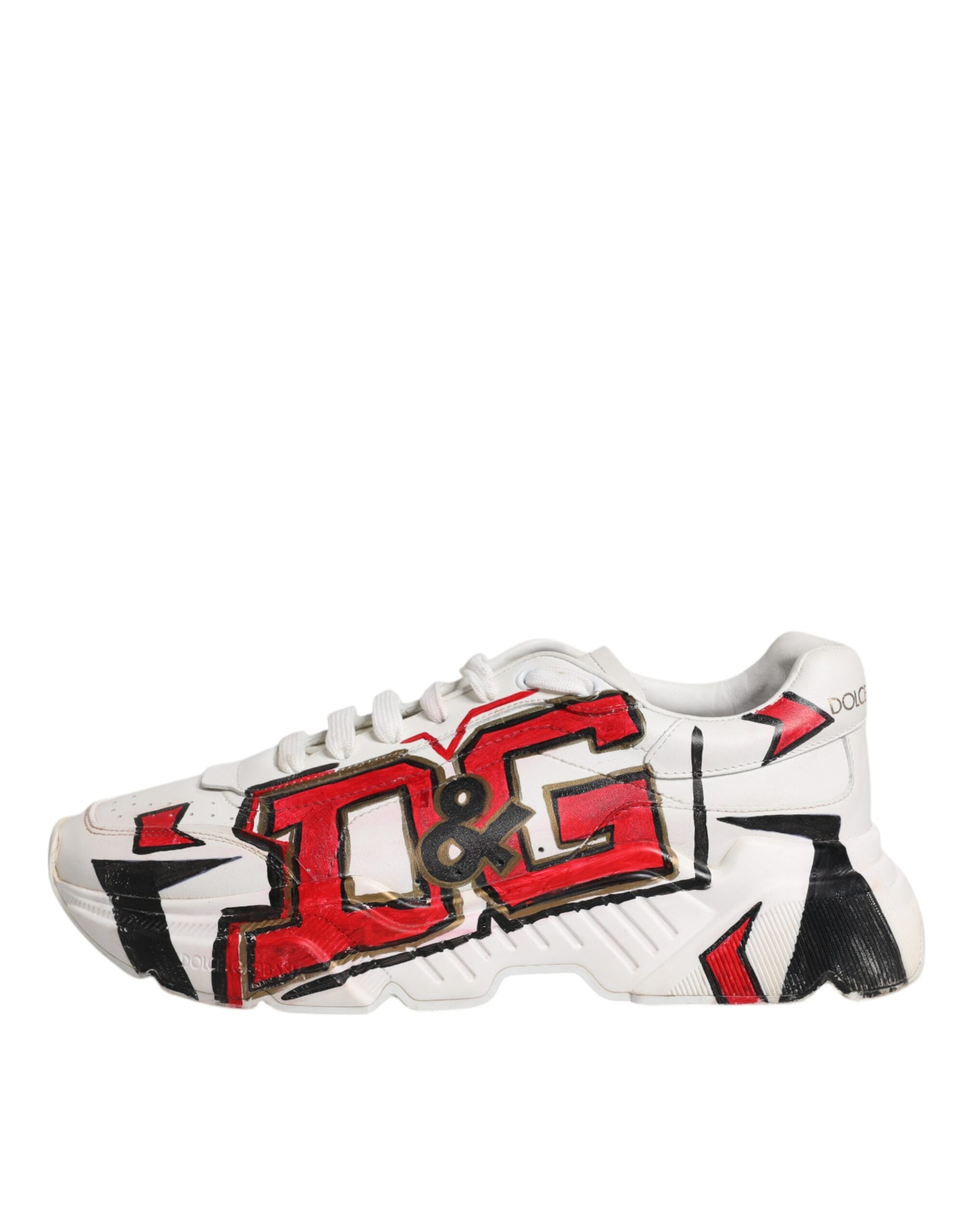 Dolce & Gabbana White Daymaster Hand Painted Sneakers Shoes LUNESCAPE