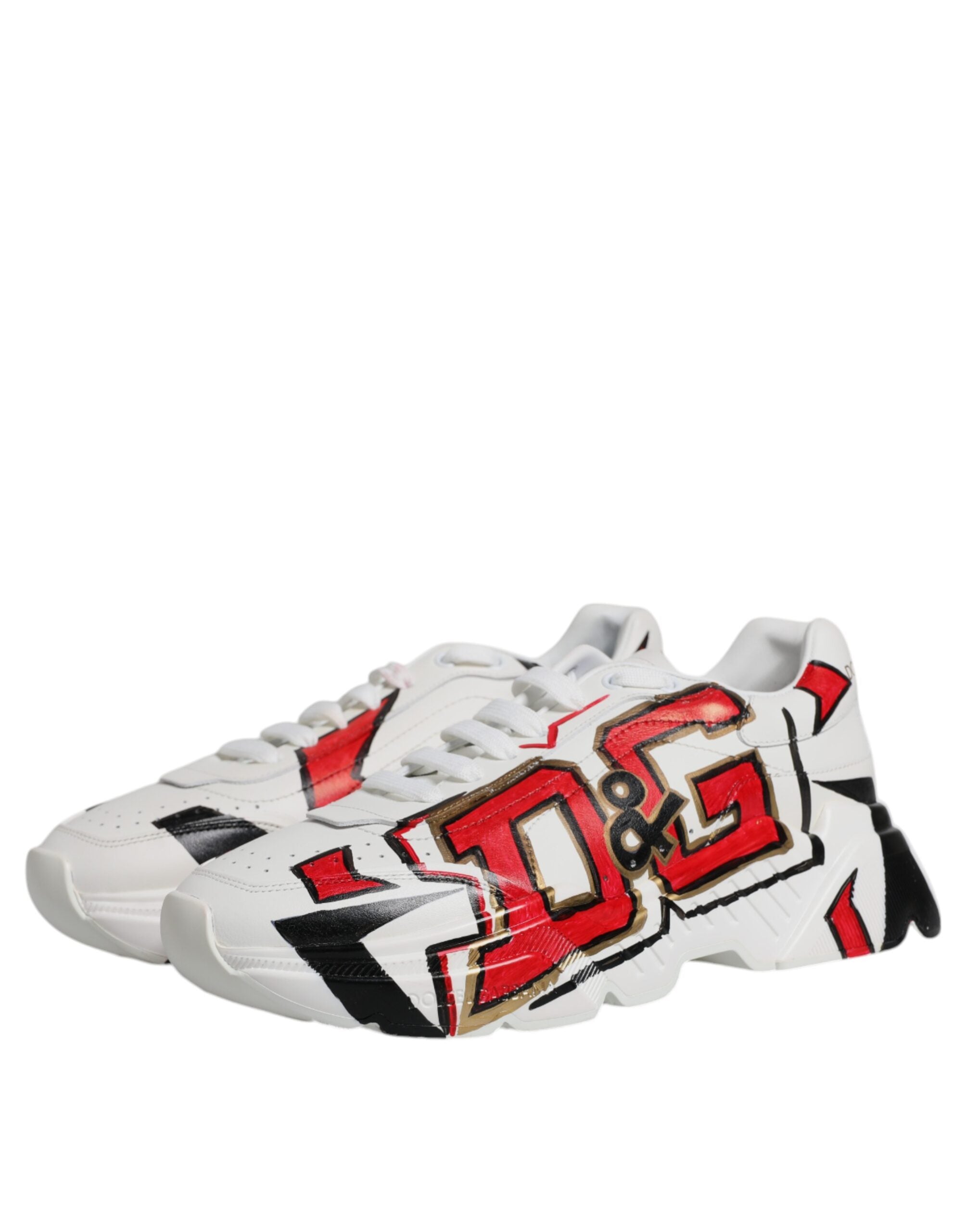 Dolce & Gabbana White Daymaster Hand Painted Sneakers Shoes LUNESCAPE
