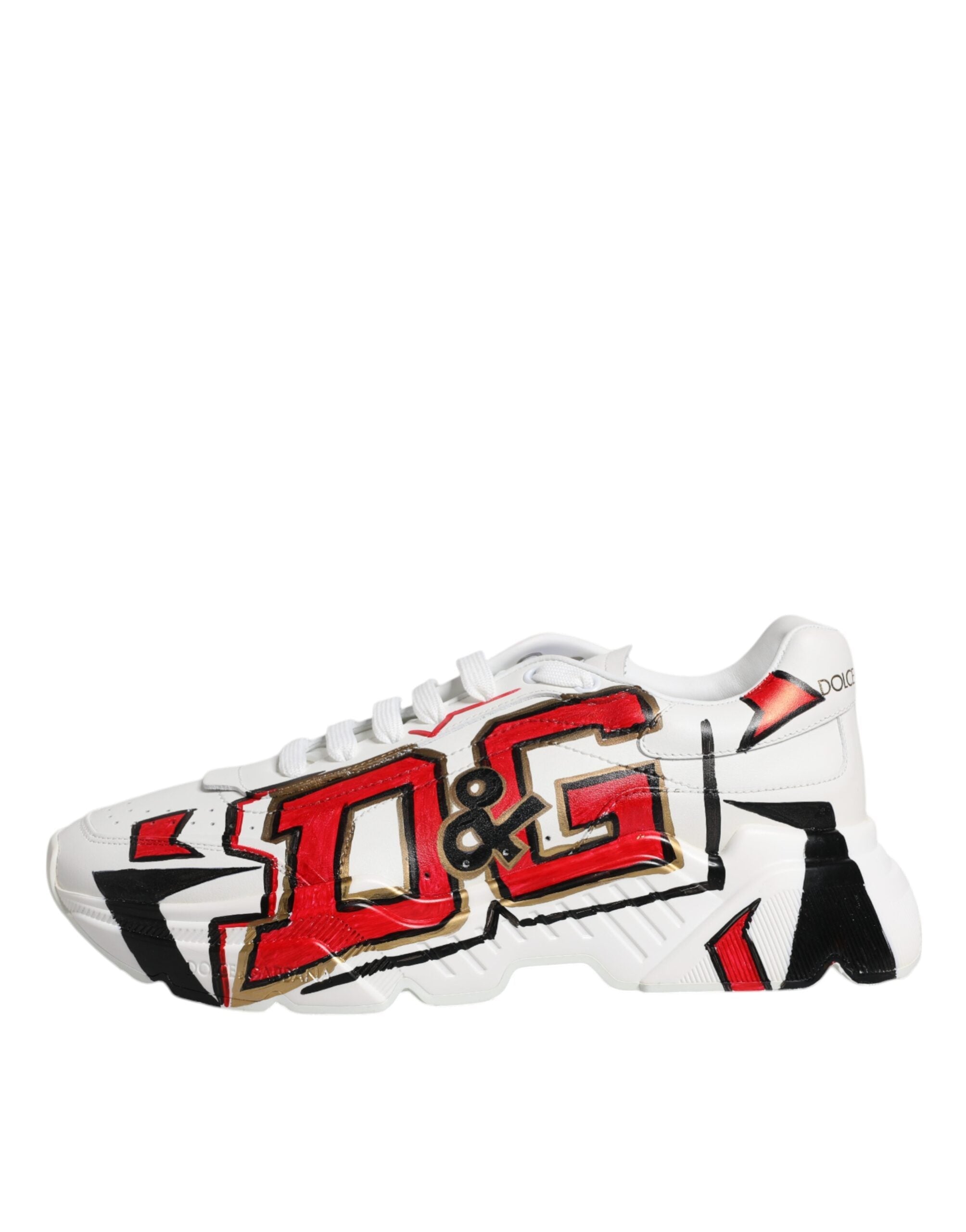 Dolce & Gabbana White Daymaster Hand Painted Sneakers Shoes LUNESCAPE