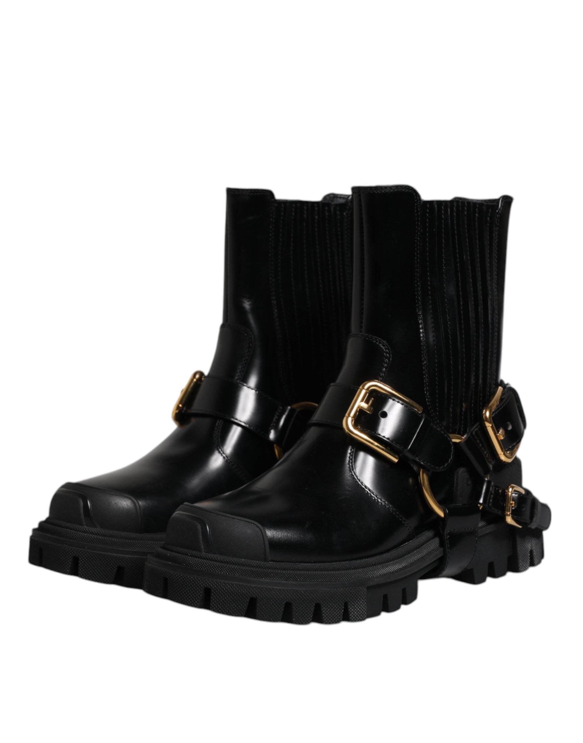 Dolce & Gabbana Black Leather Slip On Stretch Trekking Boots Shoes LUNESCAPE