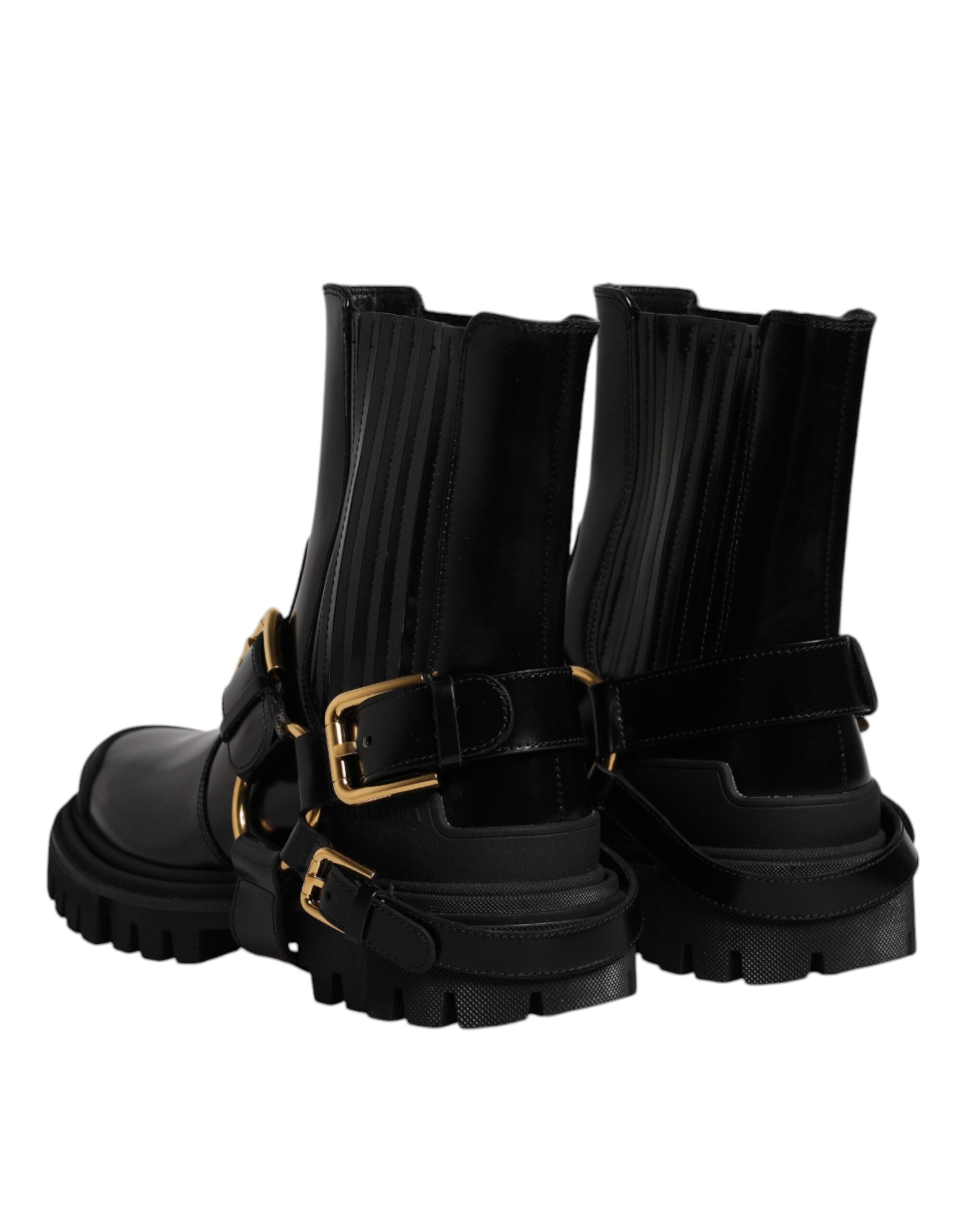 Dolce & Gabbana Black Leather Slip On Stretch Trekking Boots Shoes LUNESCAPE