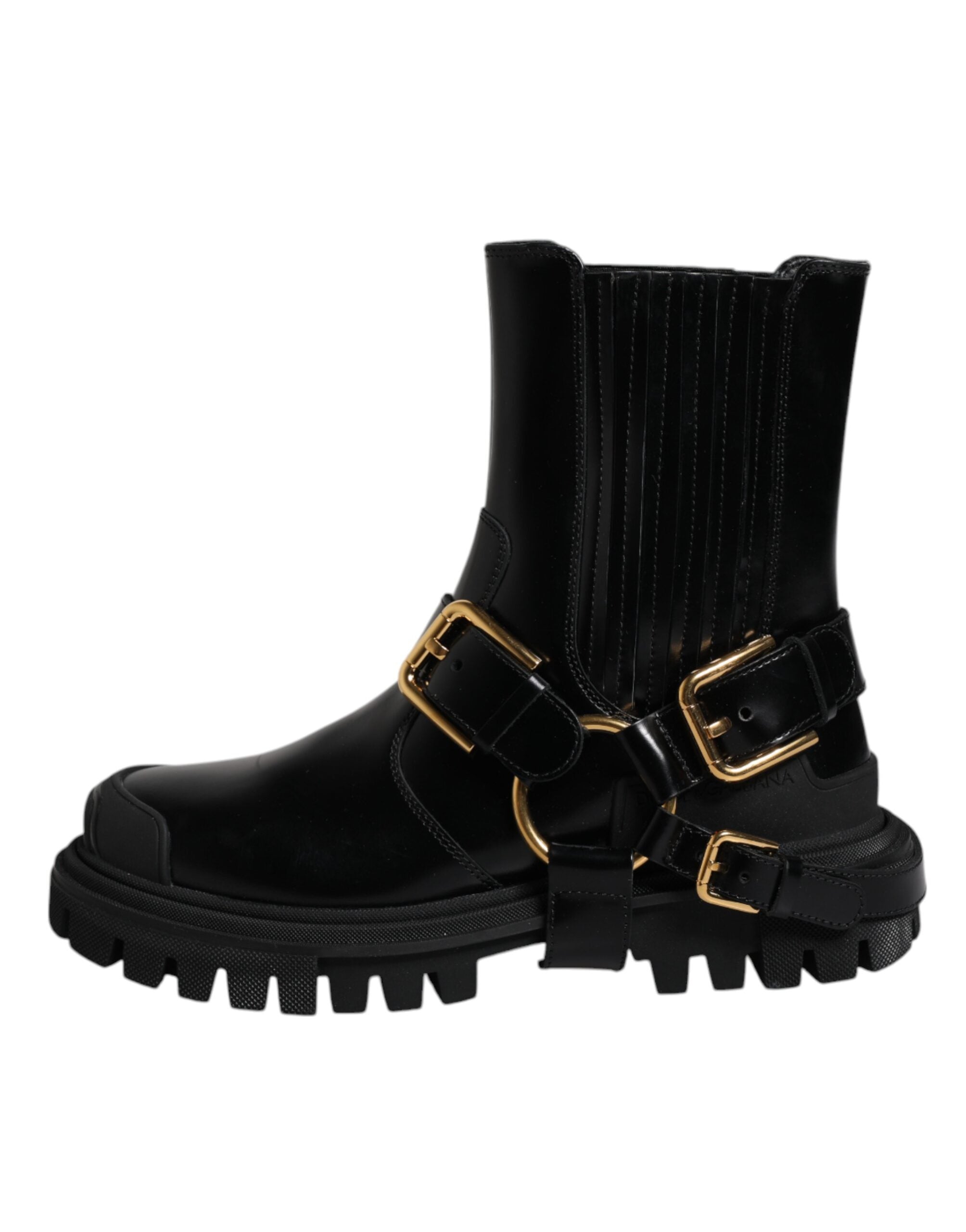 Dolce & Gabbana Black Leather Slip On Stretch Trekking Boots Shoes LUNESCAPE