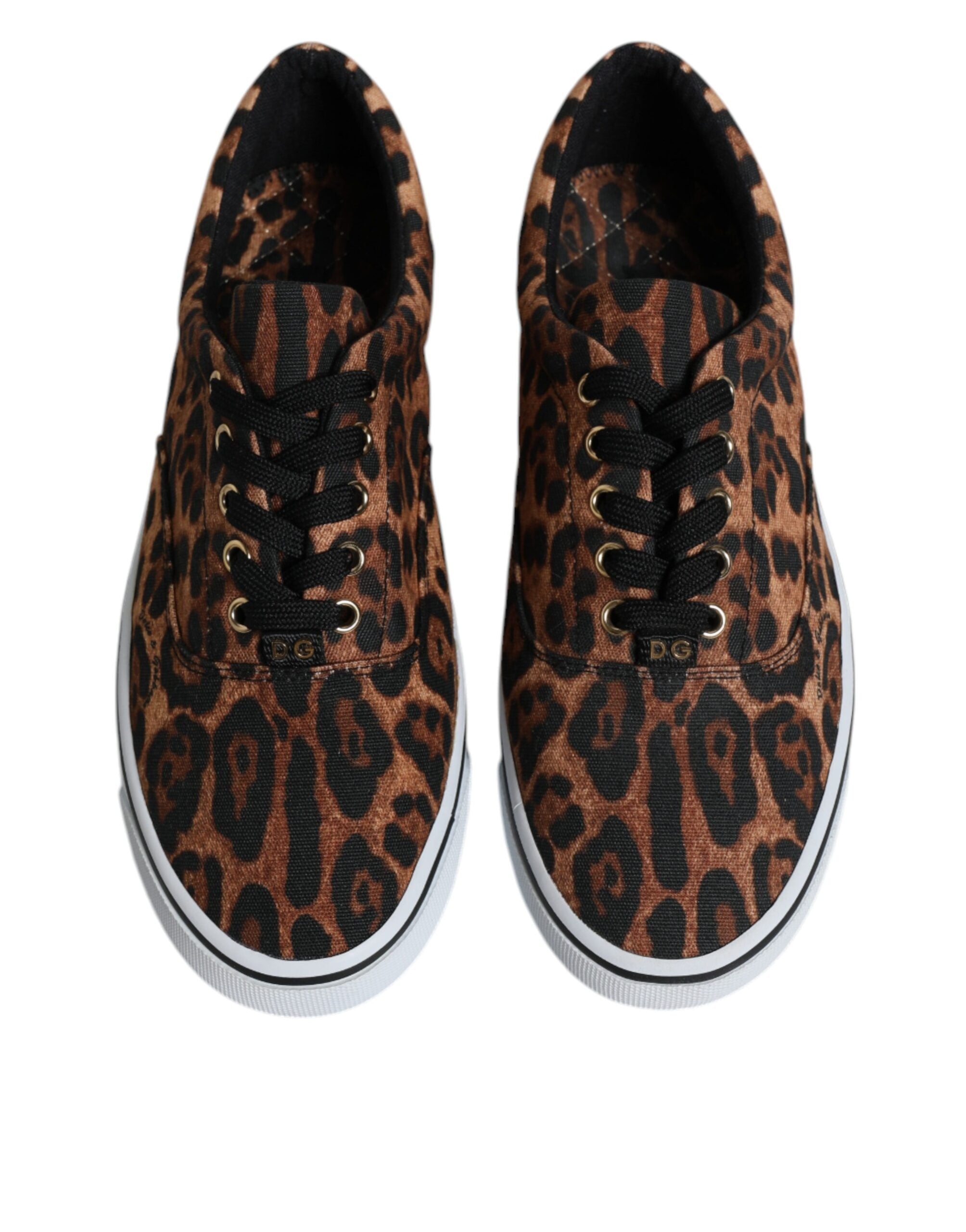 Dolce & Gabbana Brown Leopard Logo Print Cotton Sneakers Shoes LUNESCAPE