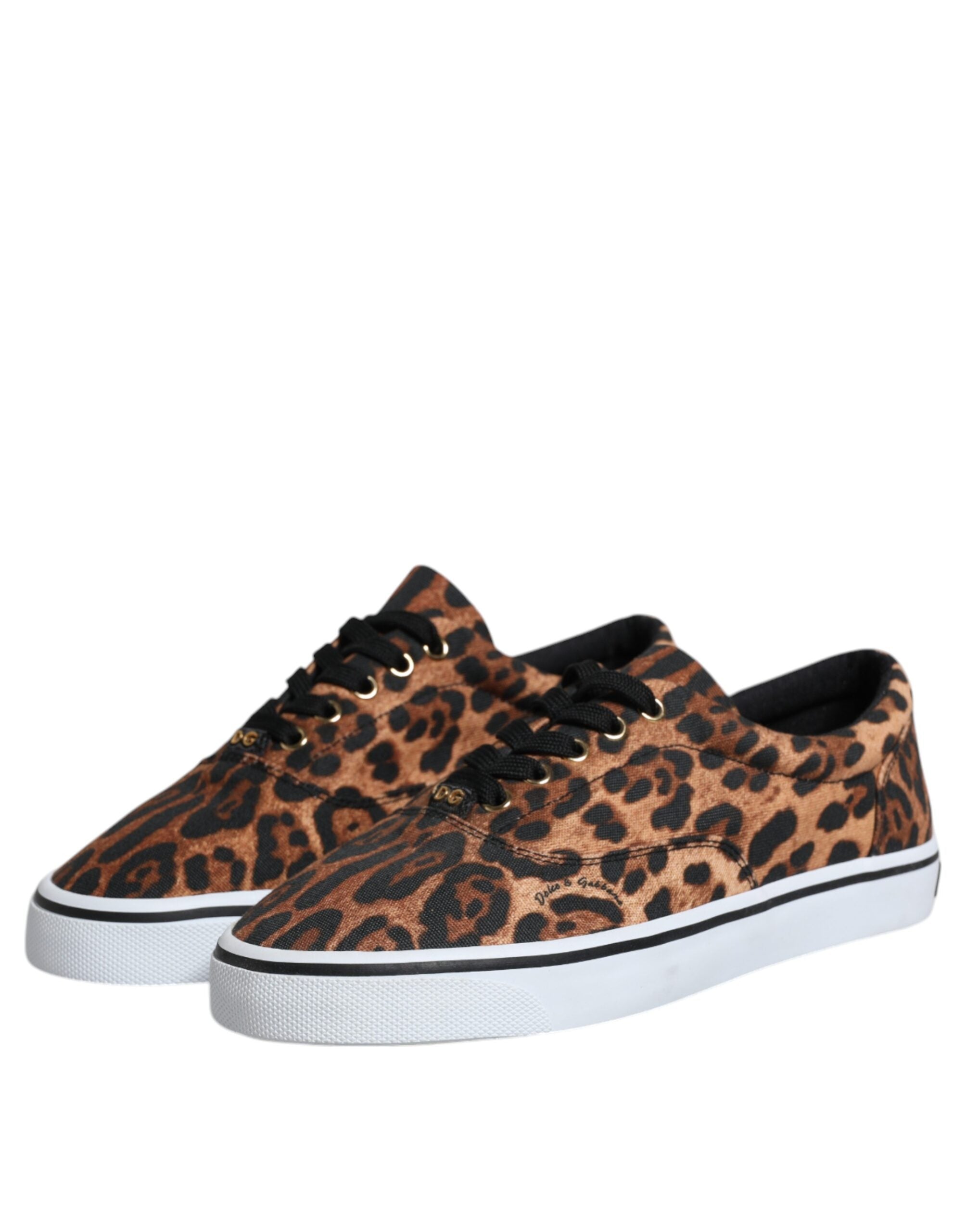 Dolce & Gabbana Brown Leopard Logo Print Cotton Sneakers Shoes LUNESCAPE
