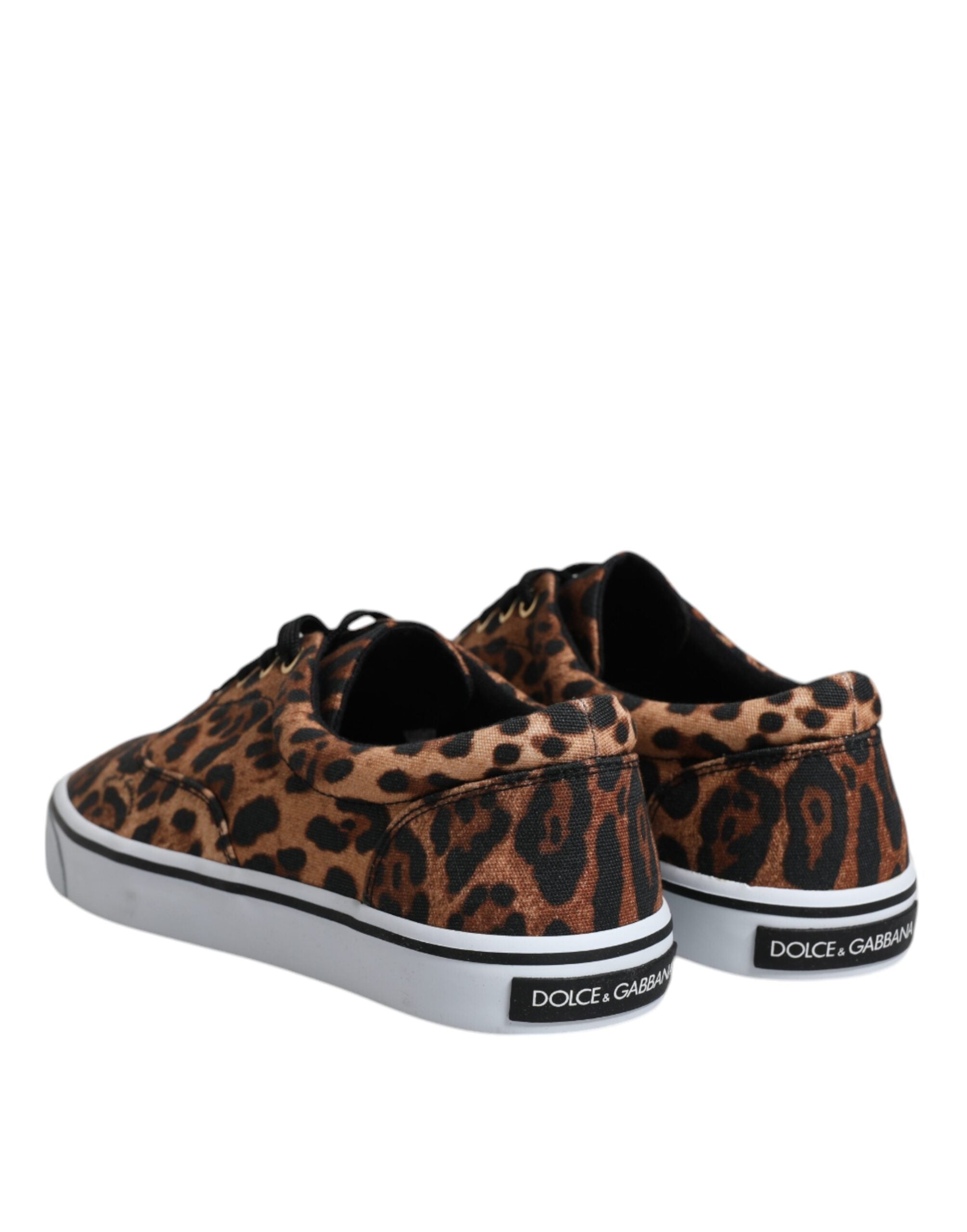 Dolce & Gabbana Brown Leopard Logo Print Cotton Sneakers Shoes LUNESCAPE