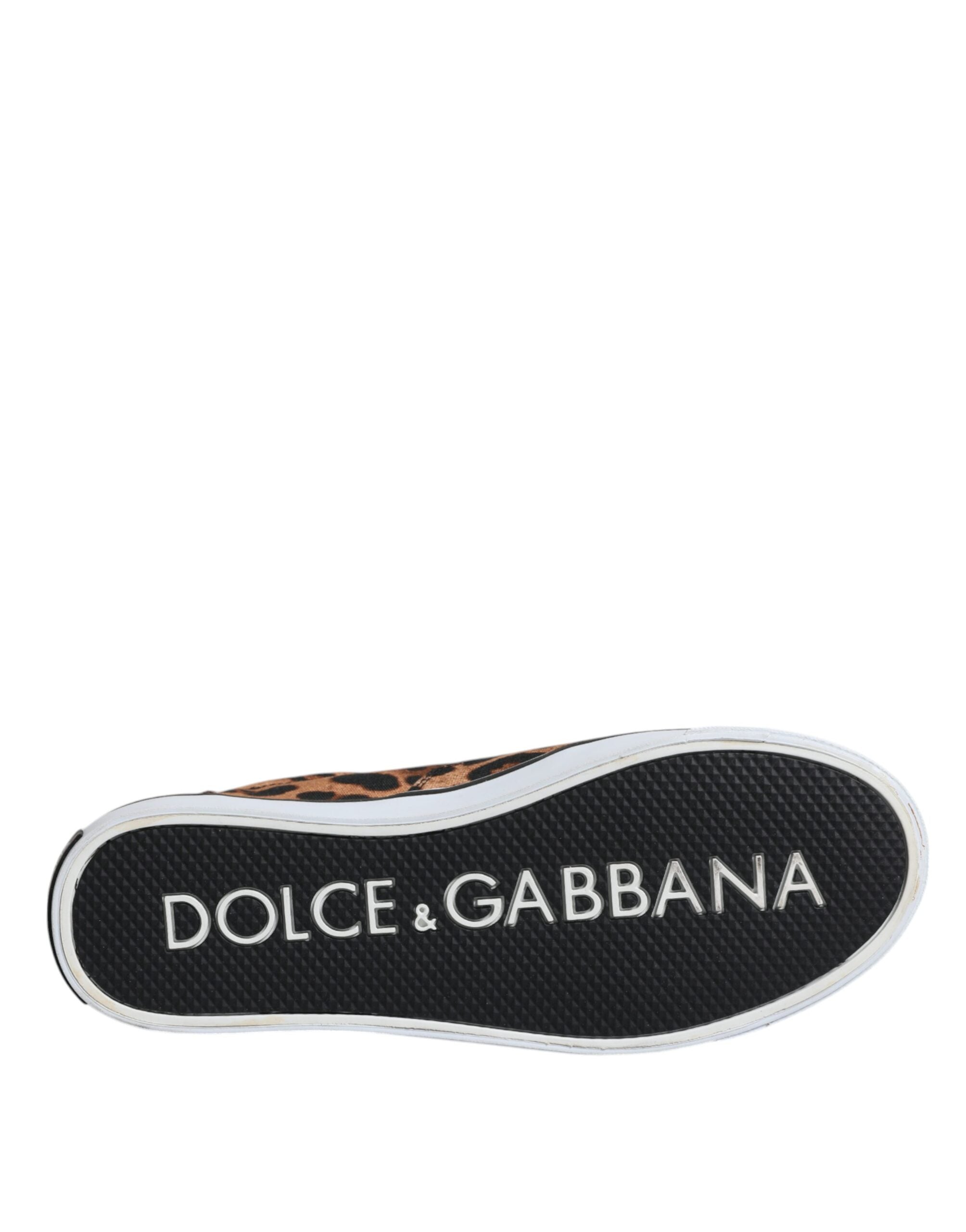 Dolce & Gabbana Brown Leopard Logo Print Cotton Sneakers Shoes LUNESCAPE