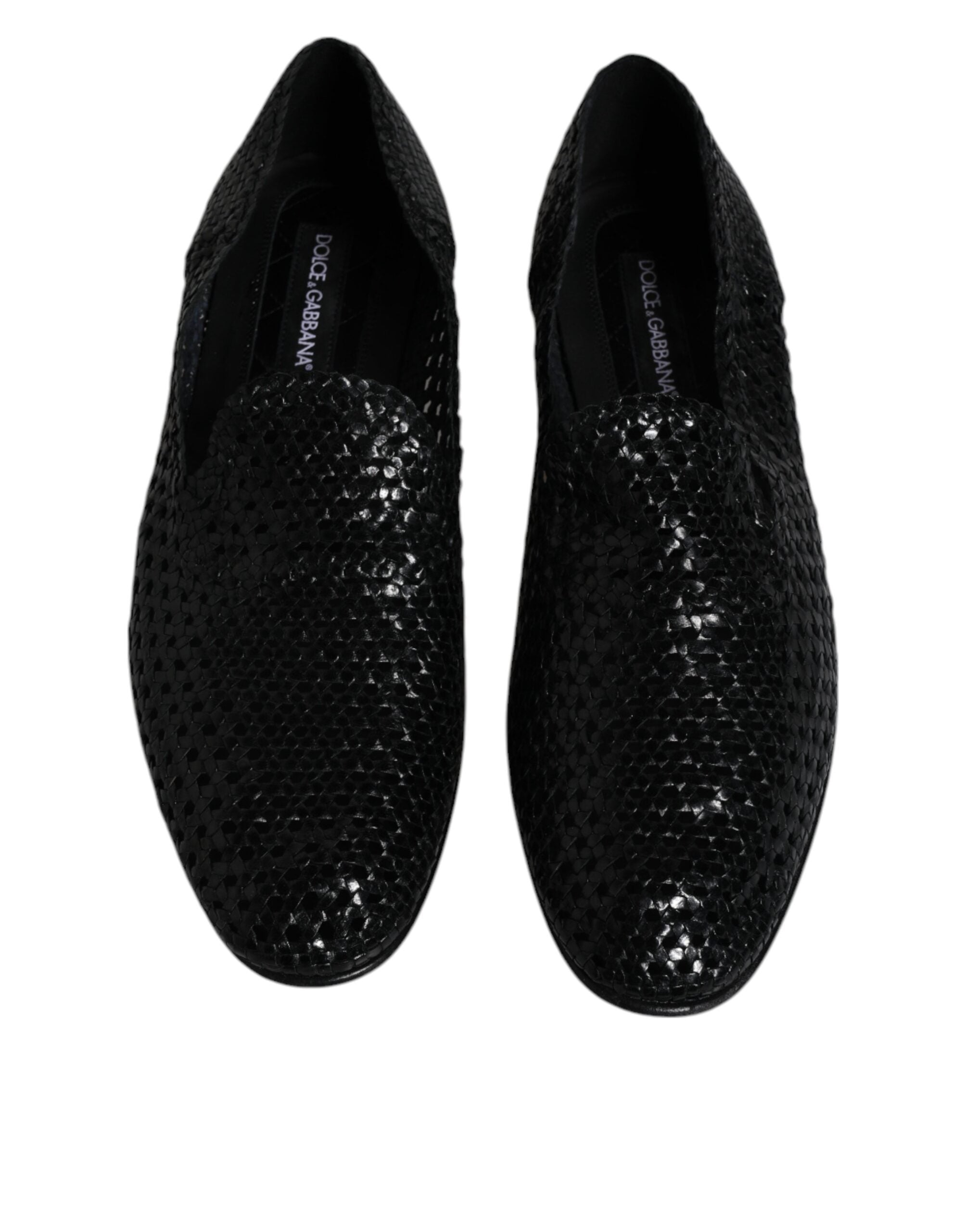Dolce & Gabbana Black Woven Leather Slip On Loafers Shoes LUNESCAPE