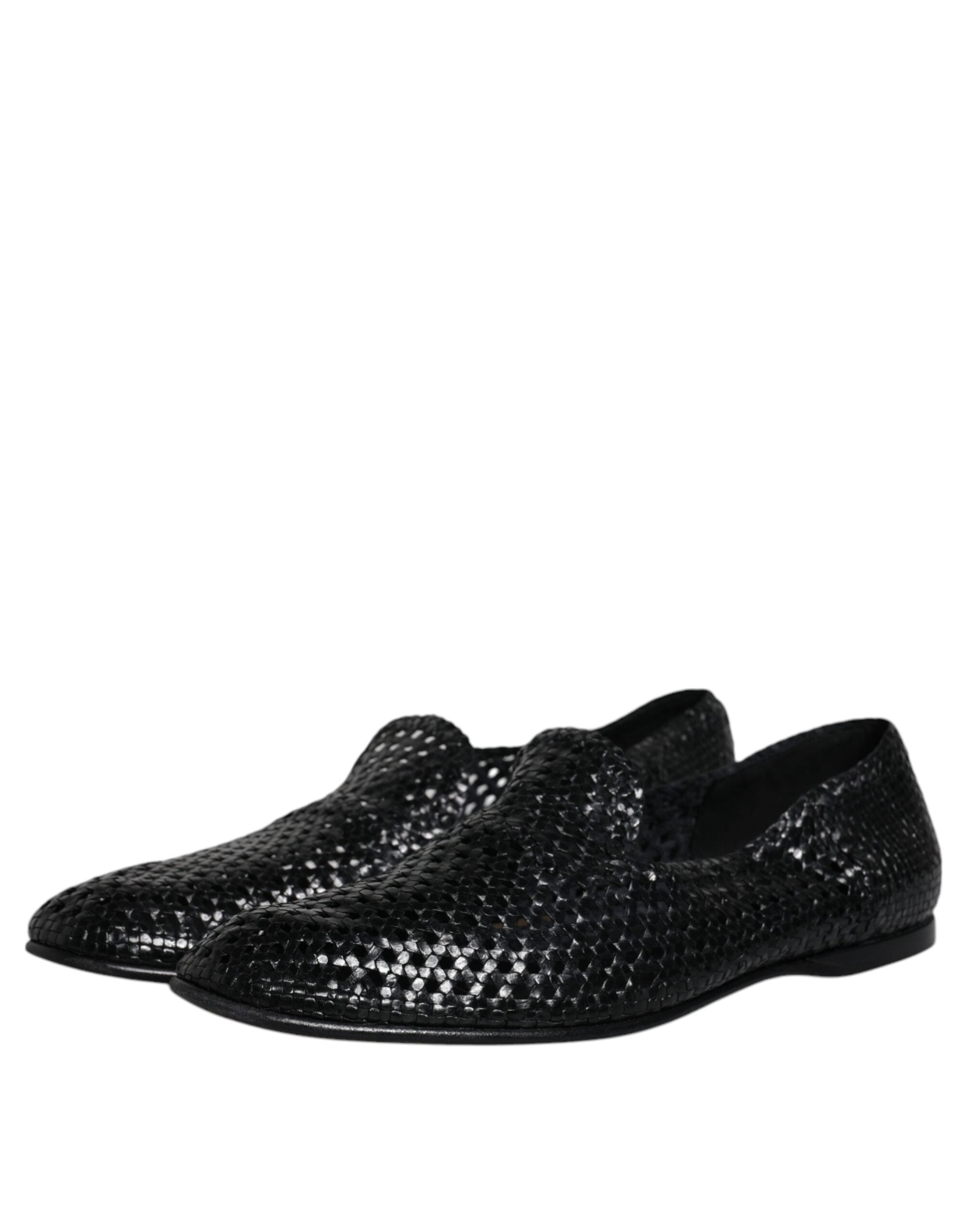 Dolce & Gabbana Black Woven Leather Slip On Loafers Shoes LUNESCAPE