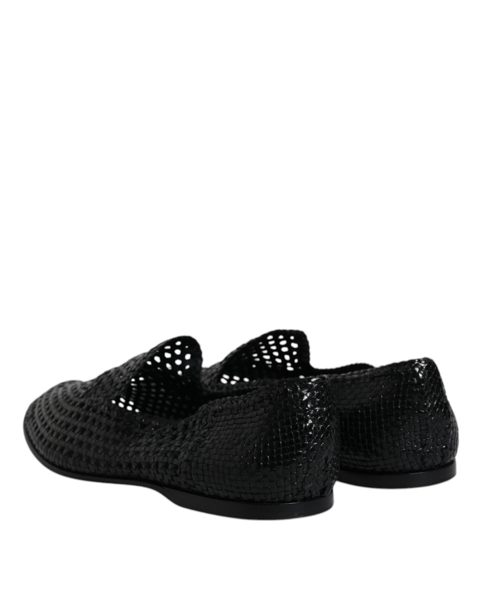 Dolce & Gabbana Black Woven Leather Slip On Loafers Shoes LUNESCAPE