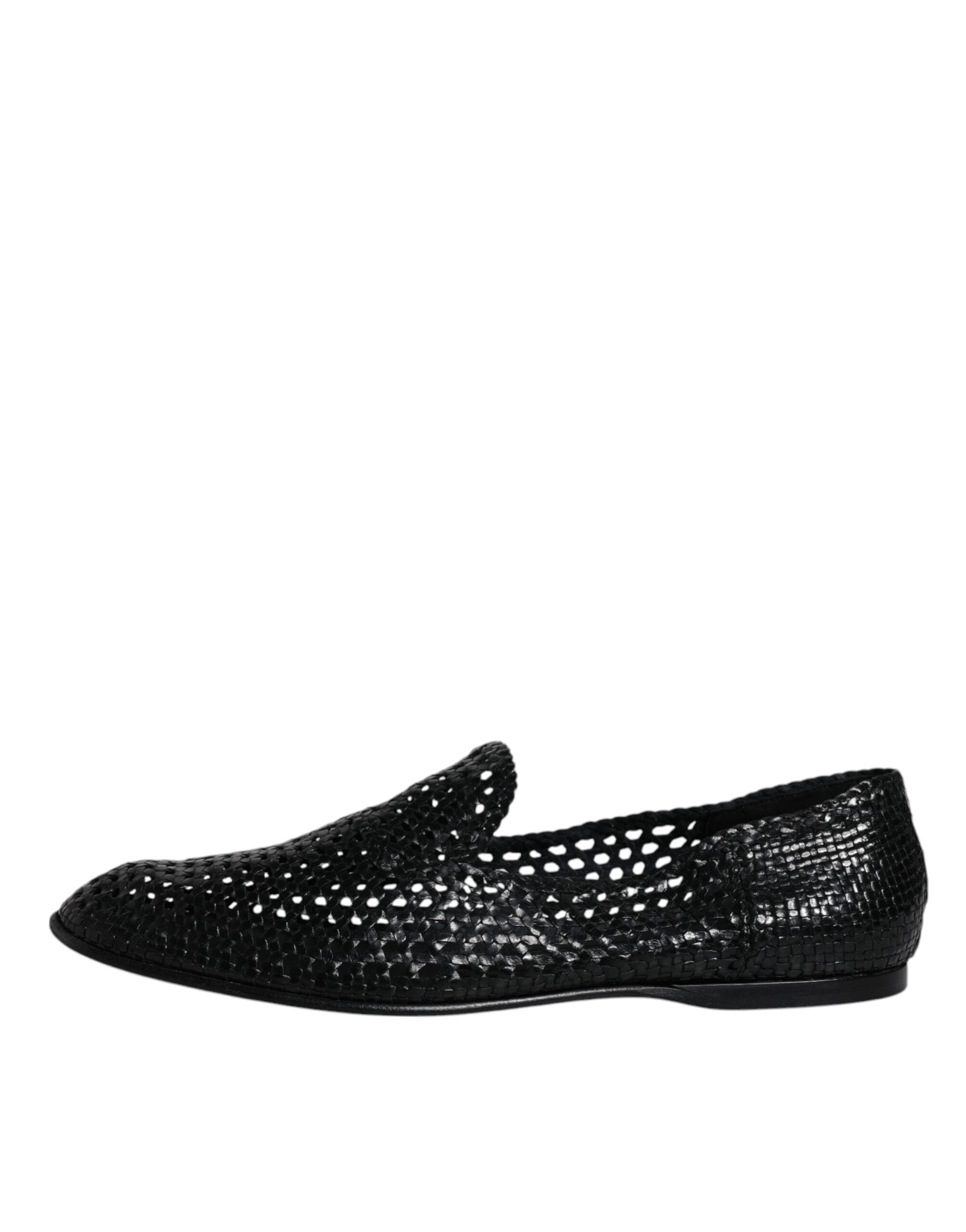 Dolce & Gabbana Black Woven Leather Slip On Loafers Shoes LUNESCAPE