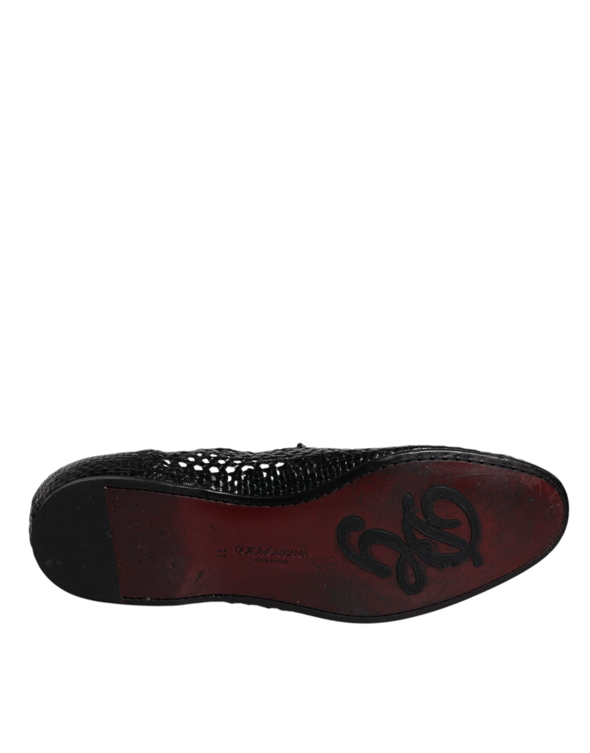 Dolce & Gabbana Black Woven Leather Slip On Loafers Shoes LUNESCAPE