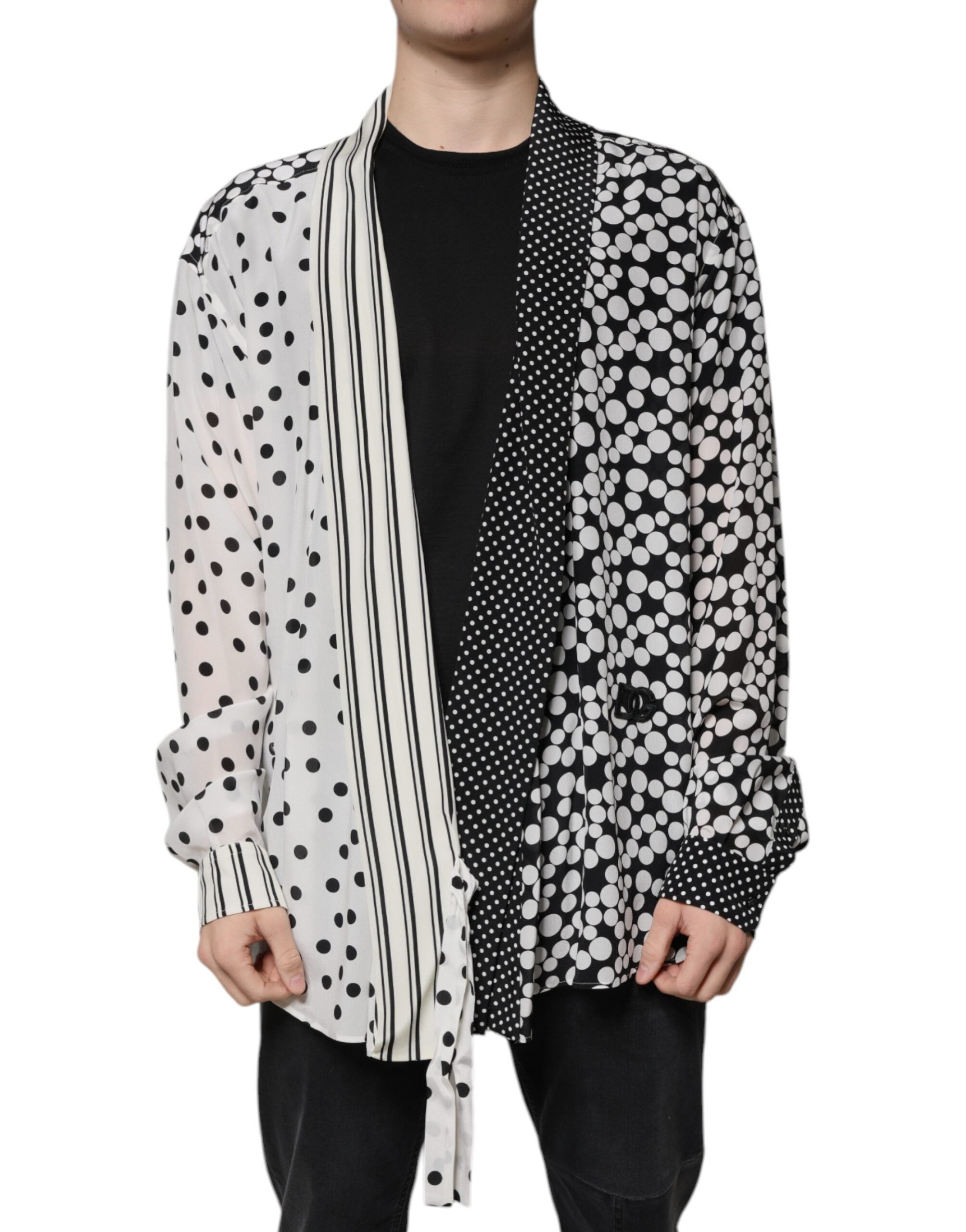 Dolce & Gabbana Black White Polka Dots Silk Open Front Cardigan