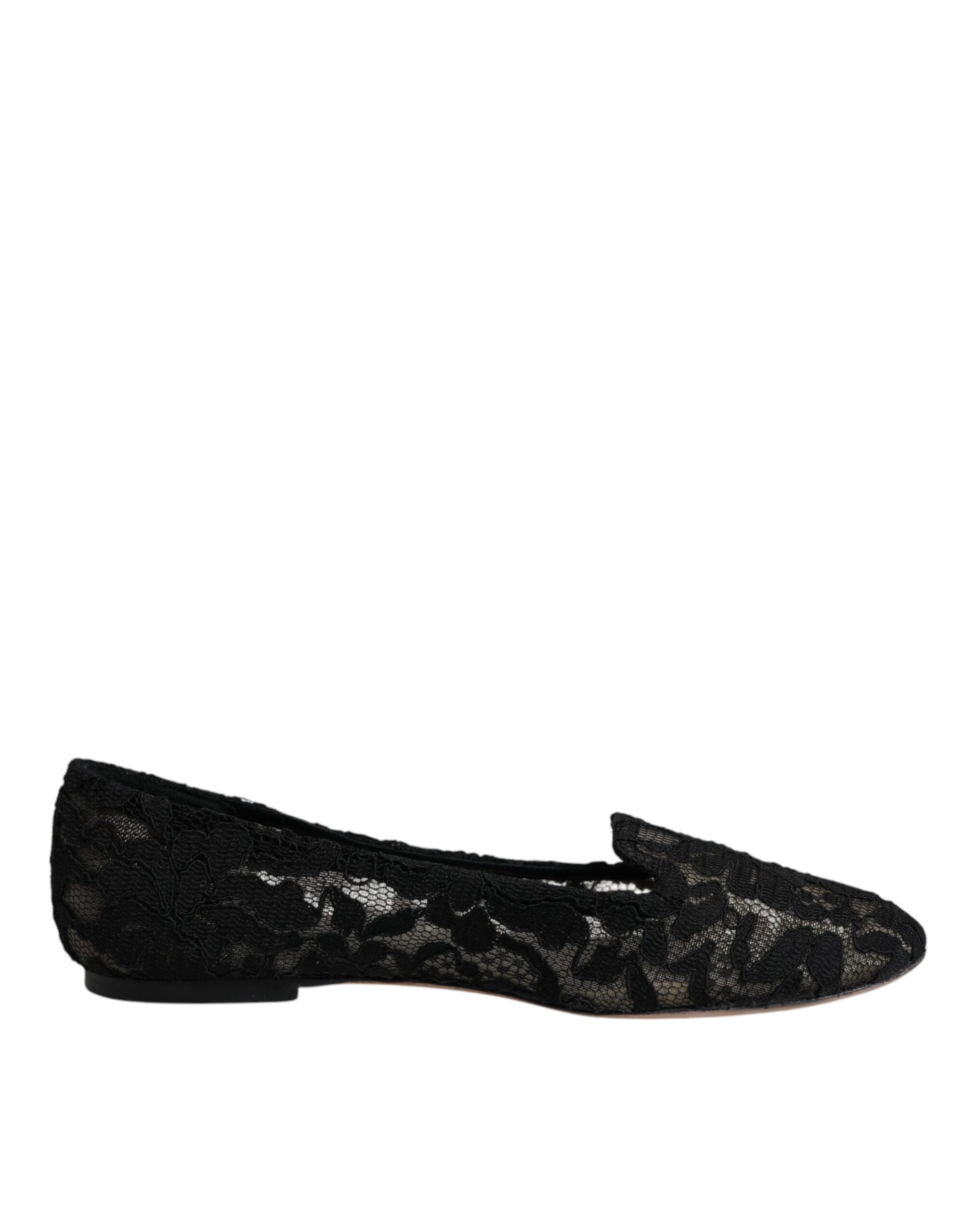 Dolce & Gabbana Black Taormina Lace Slip On Flats Shoes LUNESCAPE