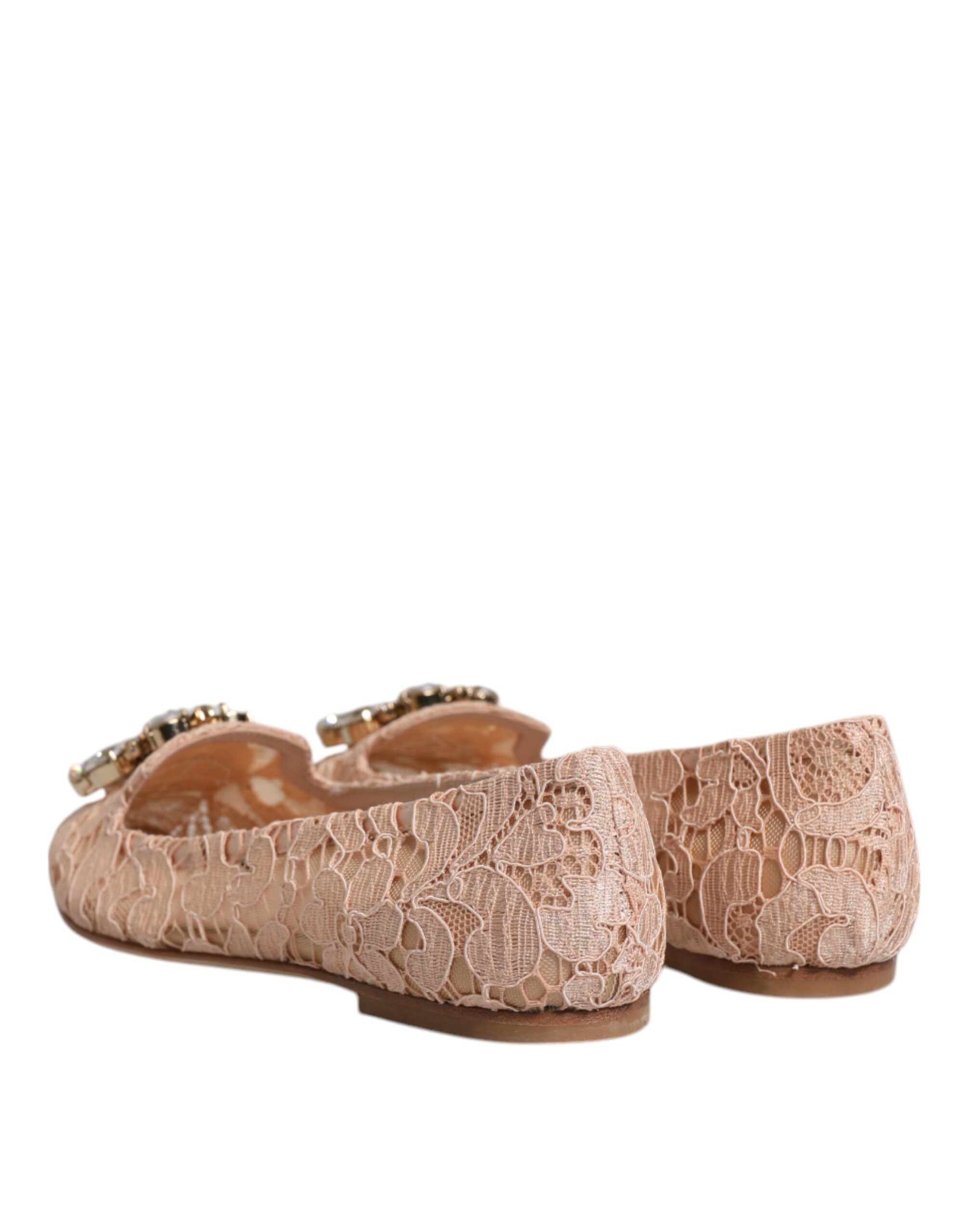 Dolce & Gabbana Beige Lace Crystal Ballet Flats Loafers Shoes LUNESCAPE