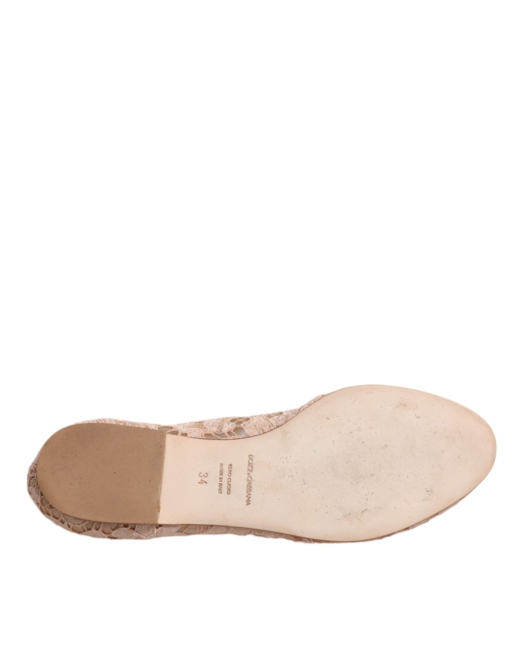 Dolce & Gabbana Beige Lace Crystal Ballet Flats Loafers Shoes LUNESCAPE