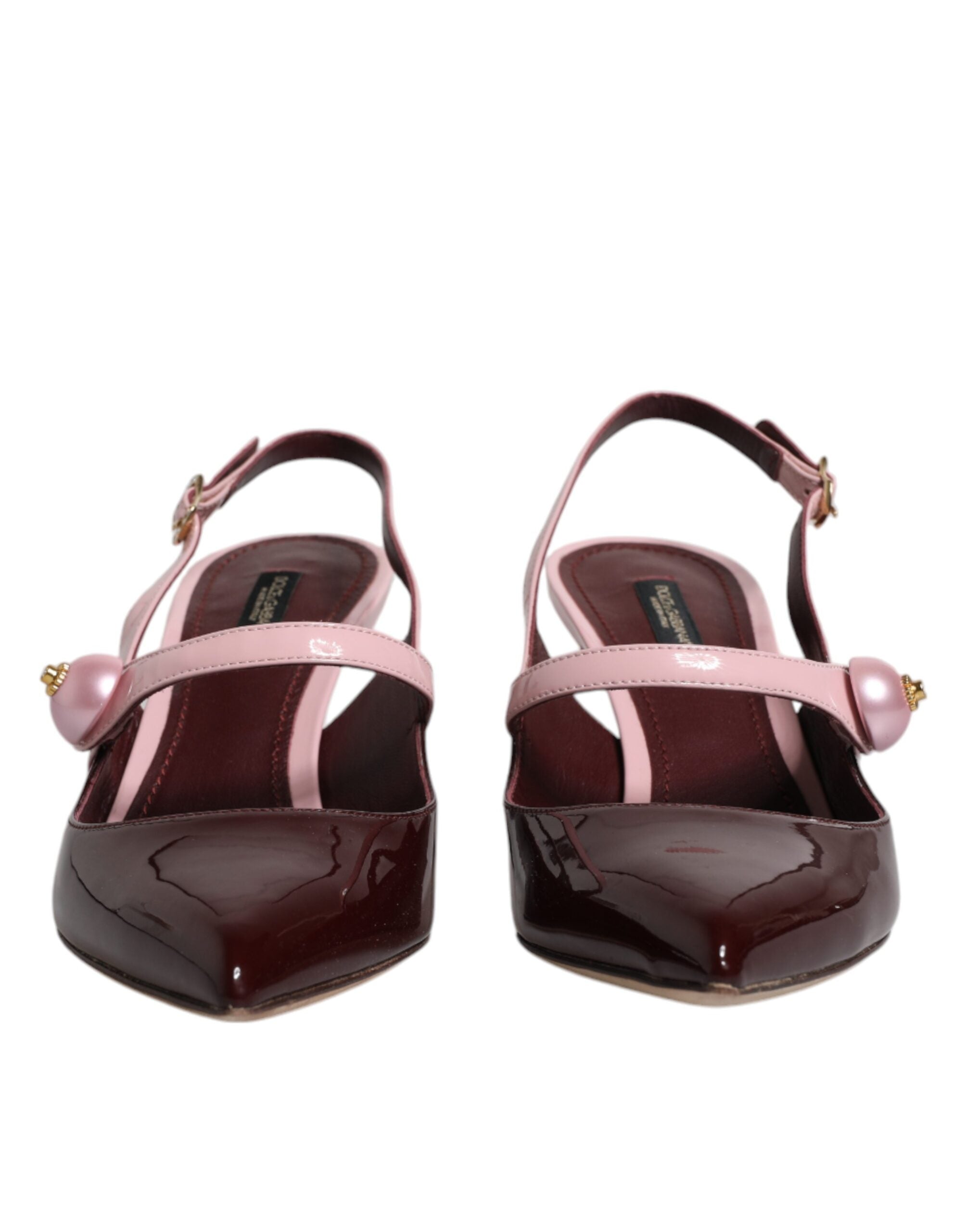 Dolce & Gabbana Pink Maroon Leather Kitten Heels Slingbacks