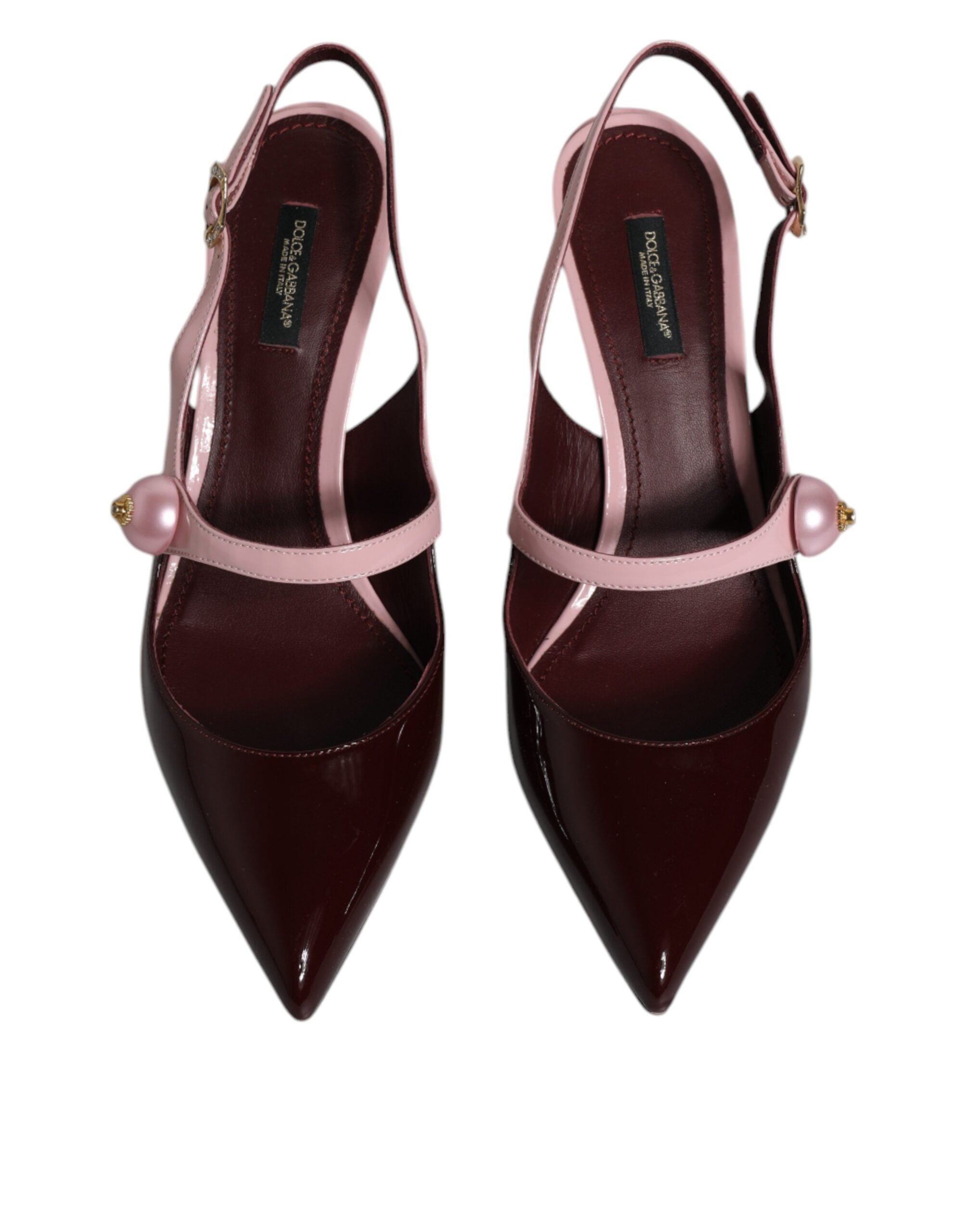 Dolce & Gabbana Pink Maroon Leather Kitten Heels Slingbacks