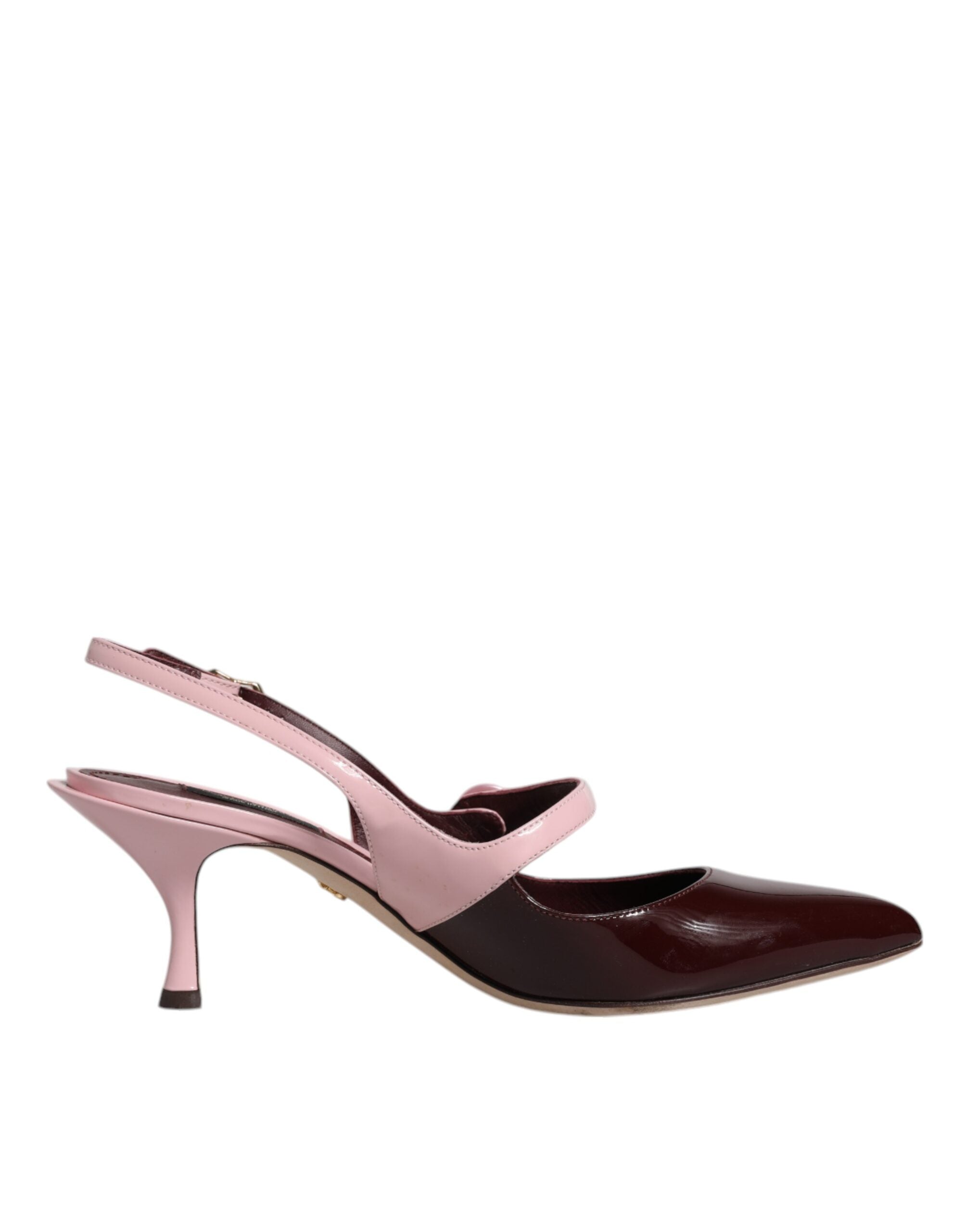 Dolce & Gabbana Pink Maroon Leather Kitten Heels Slingbacks