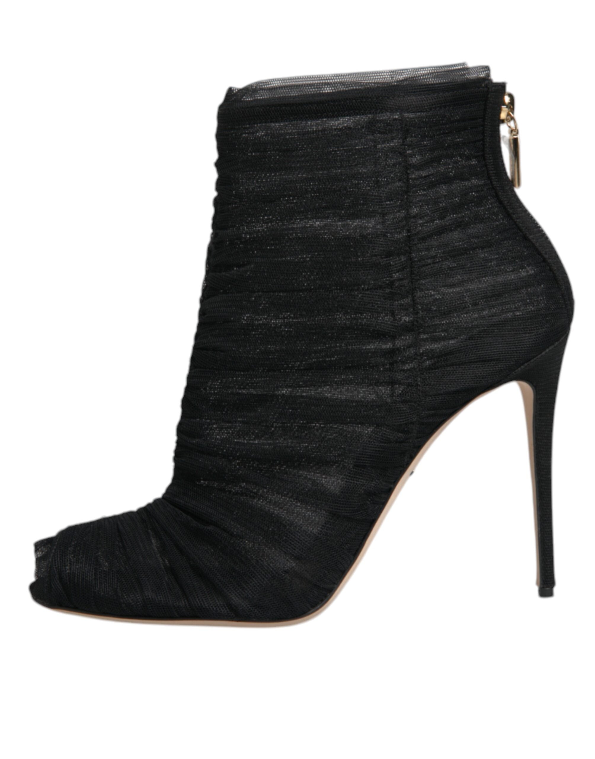 Dolce & Gabbana Black Mesh Stiletto Heels Ankle Boots Shoes LUNESCAPE