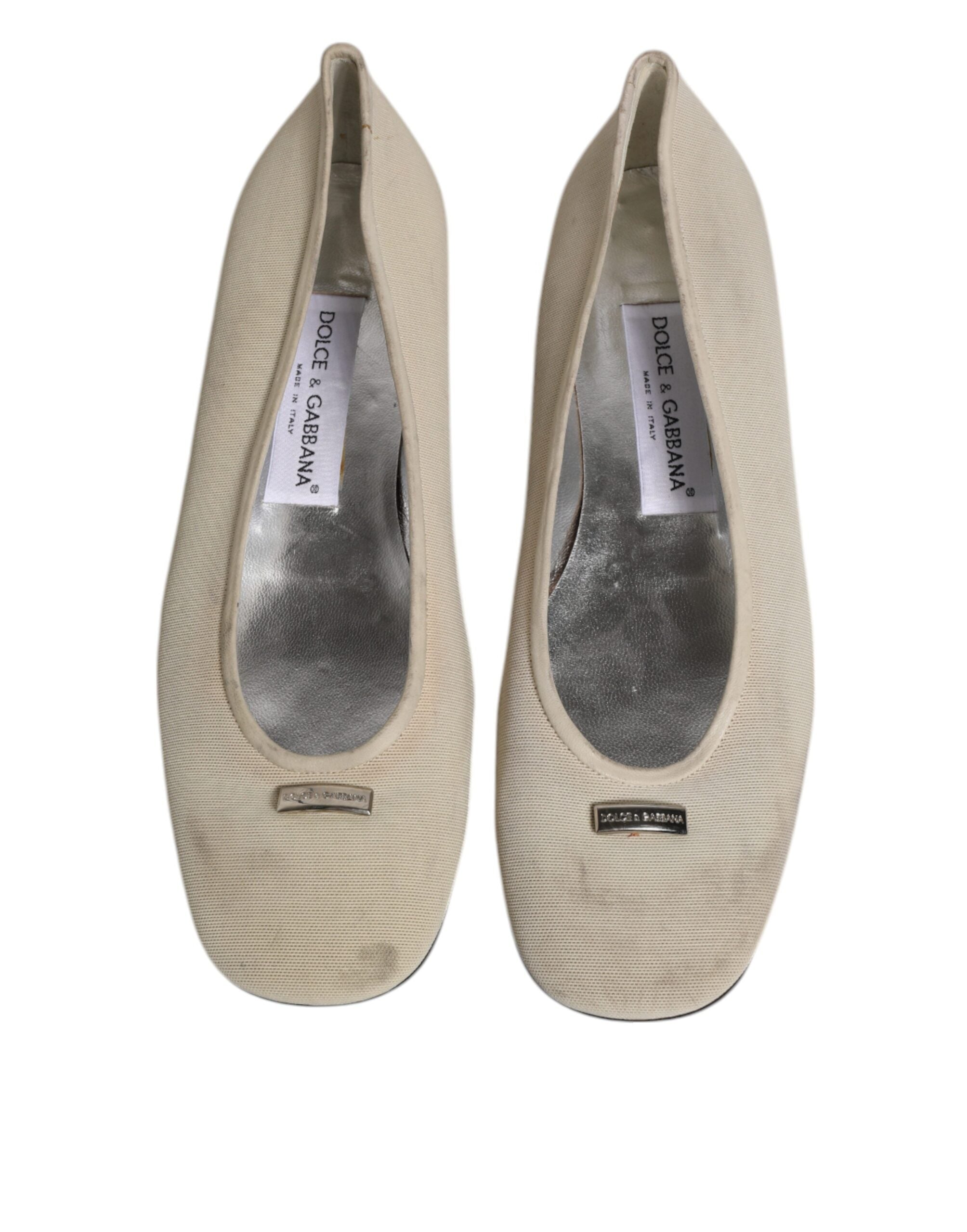 Dolce & Gabbana Beige Fabric Slip On Ballerina Flats Shoes LUNESCAPE
