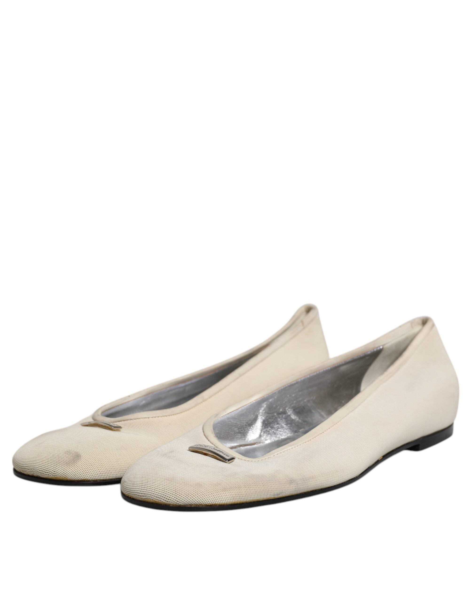 Dolce & Gabbana Beige Fabric Slip On Ballerina Flats Shoes LUNESCAPE