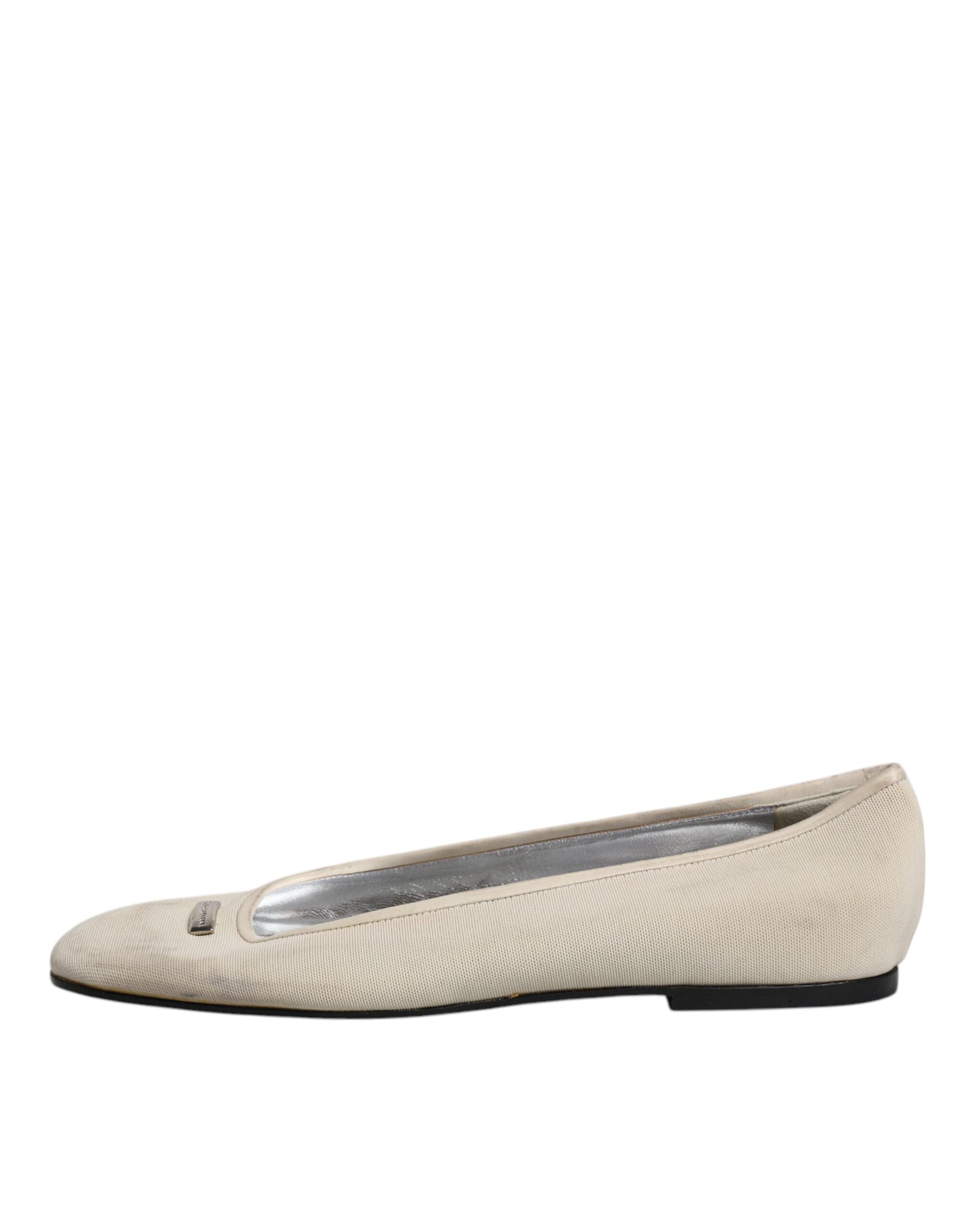 Dolce & Gabbana Beige Fabric Slip On Ballerina Flats Shoes LUNESCAPE