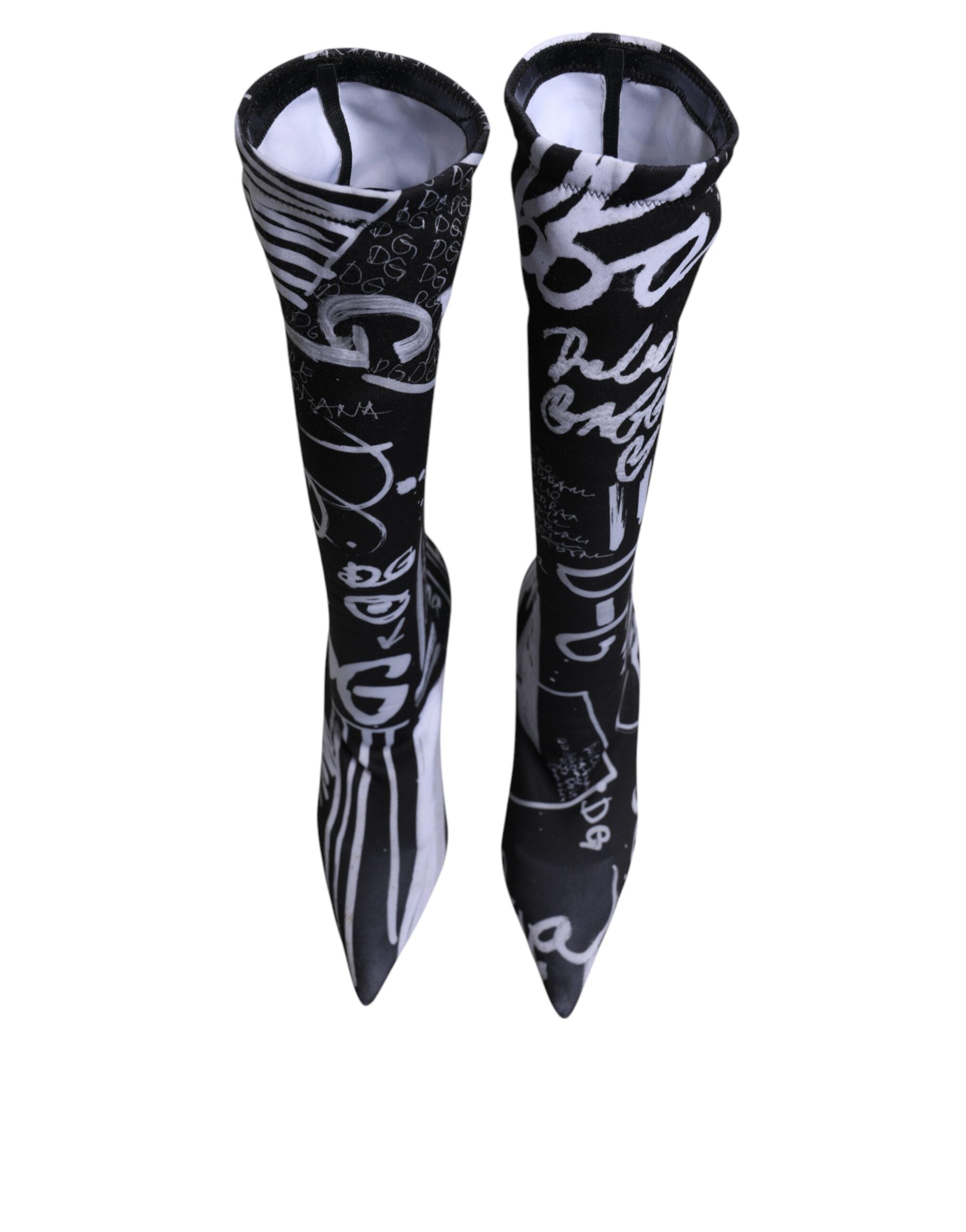 Dolce & Gabbana Black Logo Stretch Heels High Boots Shoes LUNESCAPE