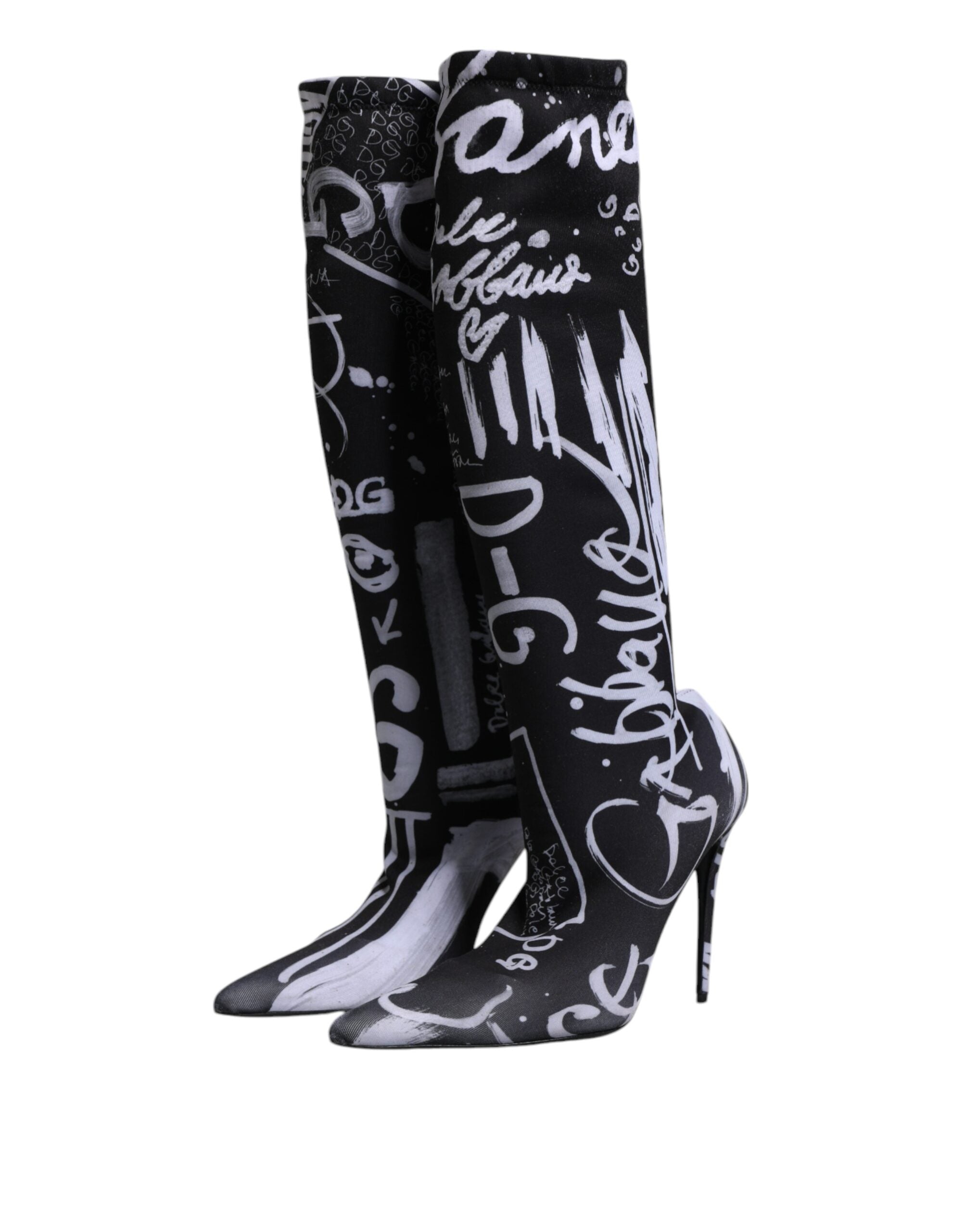 Dolce & Gabbana Black Logo Stretch Heels High Boots Shoes LUNESCAPE