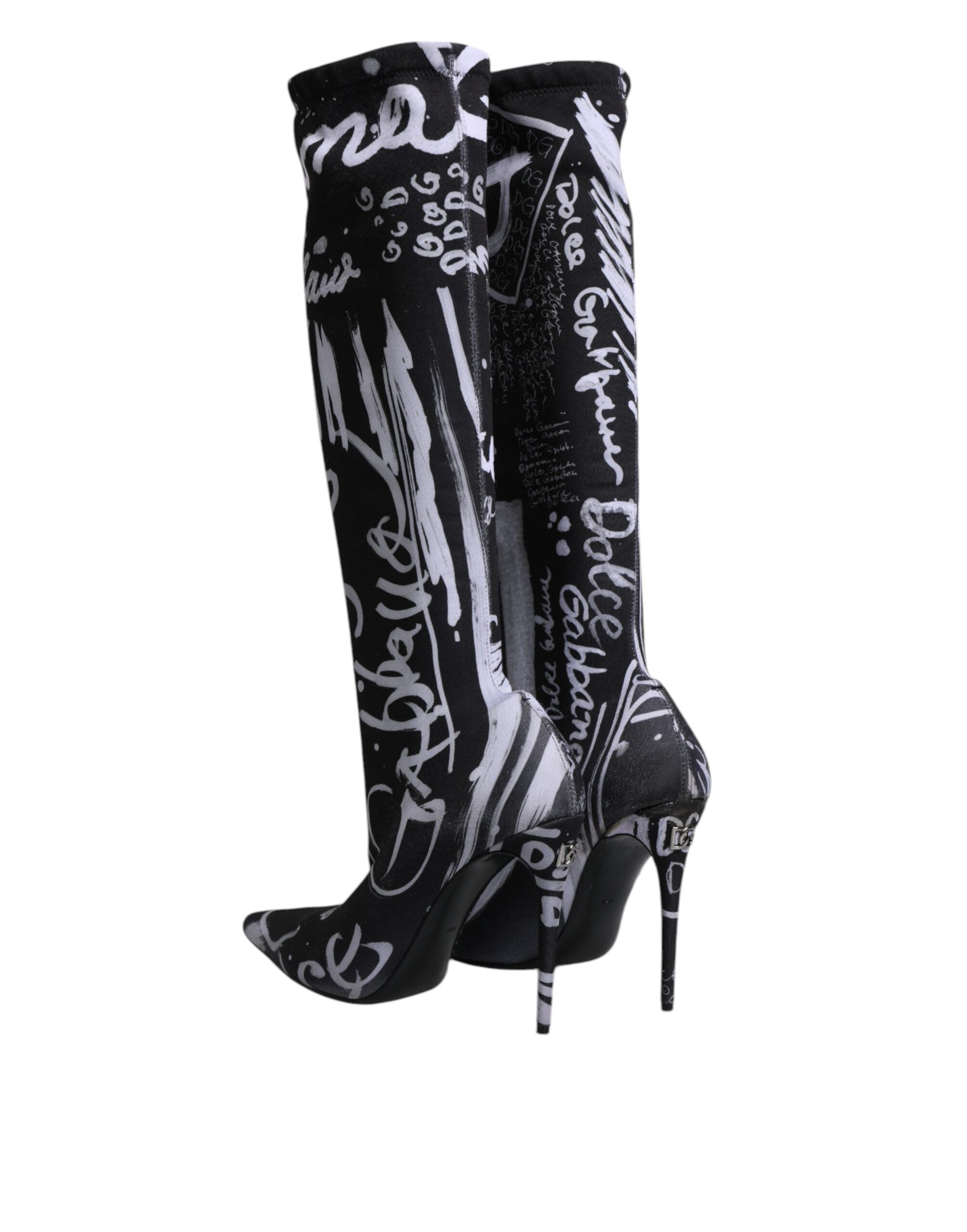 Dolce & Gabbana Black Logo Stretch Heels High Boots Shoes LUNESCAPE