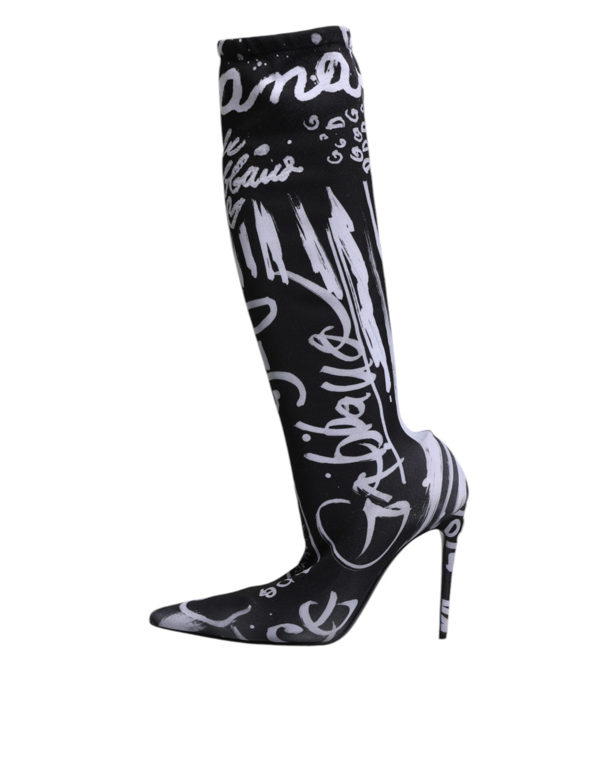 Dolce & Gabbana Black Logo Stretch Heels High Boots Shoes LUNESCAPE