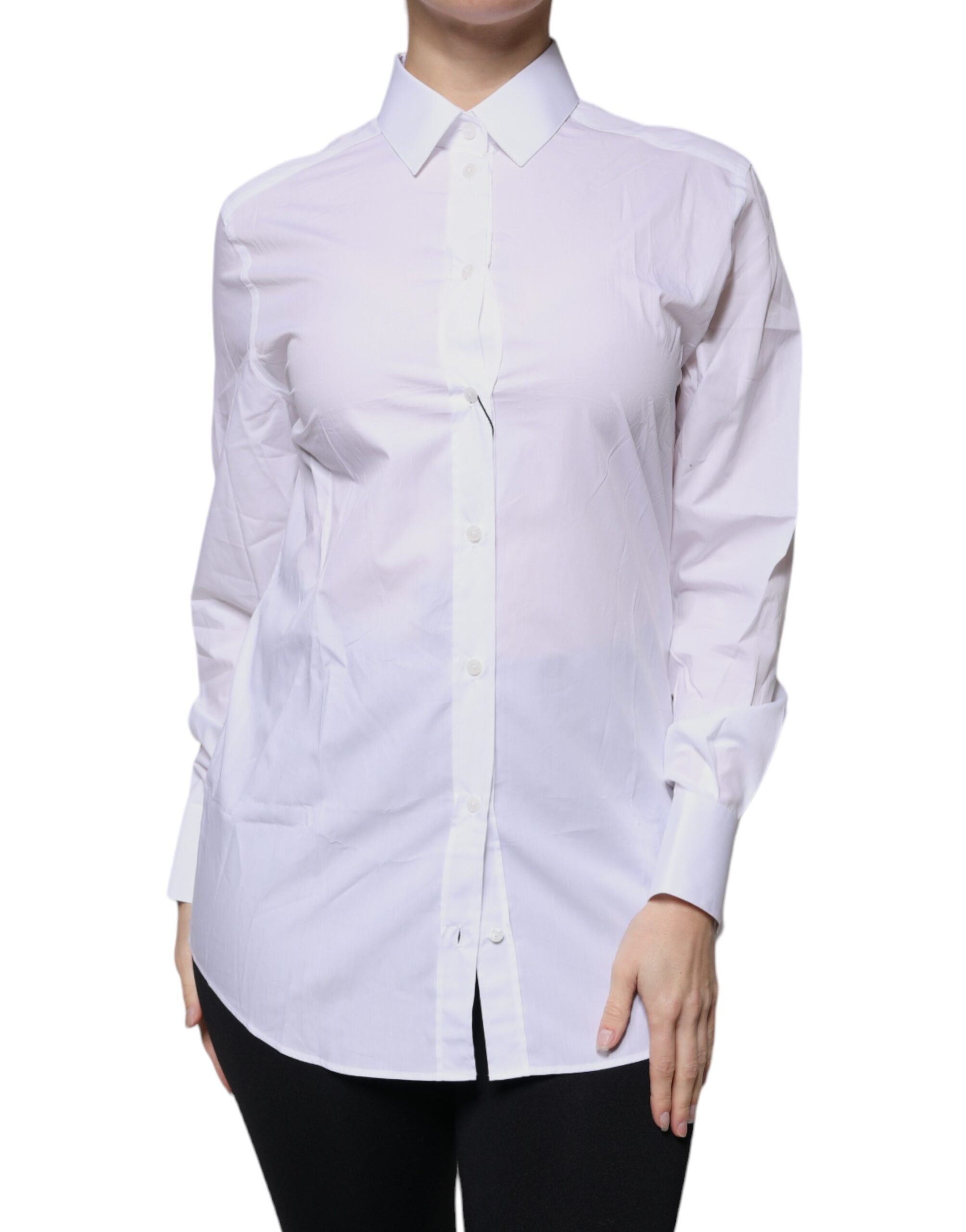 Dolce & Gabbana White Cotton Collared Long Sleeves Shirt Top LUNESCAPE